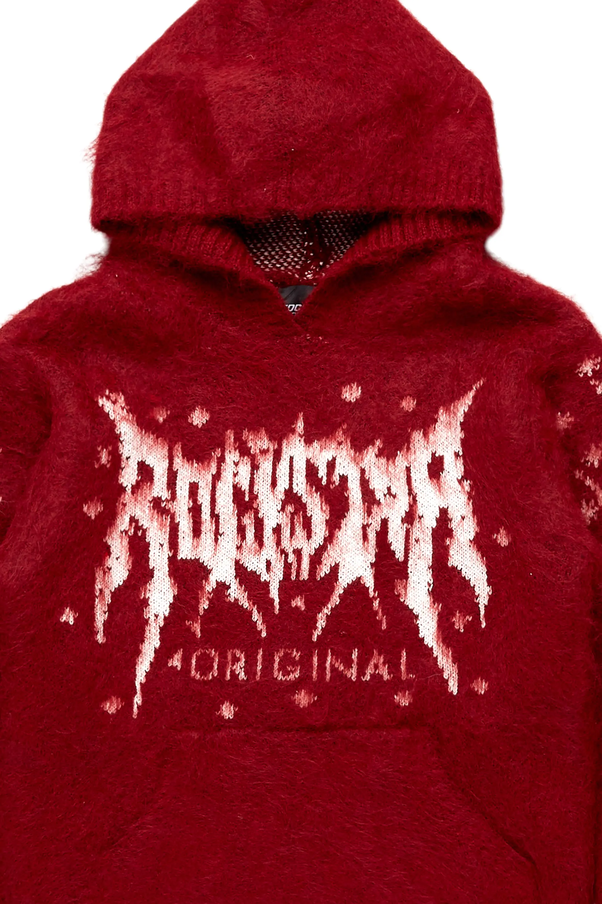 Boys Raymond Red Graphic Knitted Mohair Hoodie - Image 2