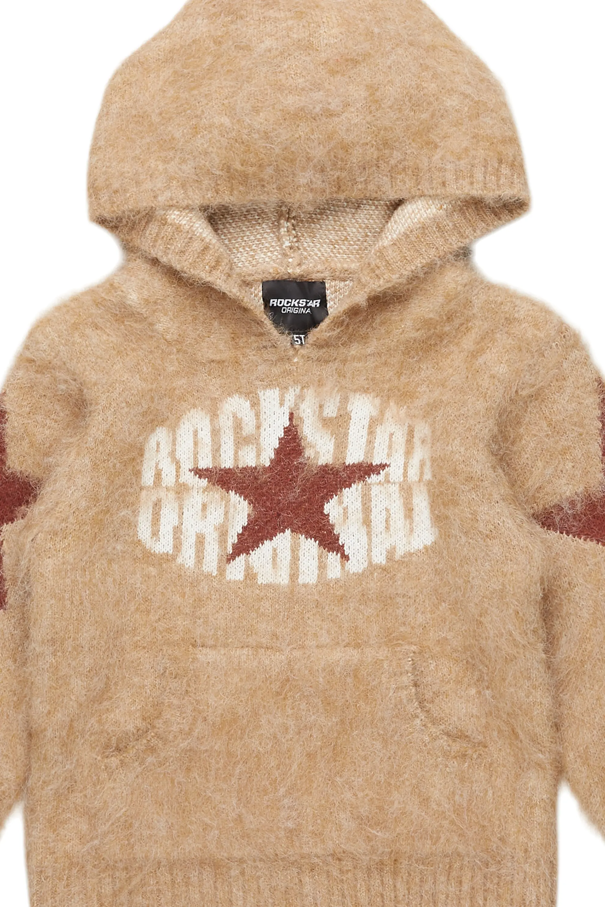 Boys States Brown Graphic Knitted Mohair Hoodies - Image 2