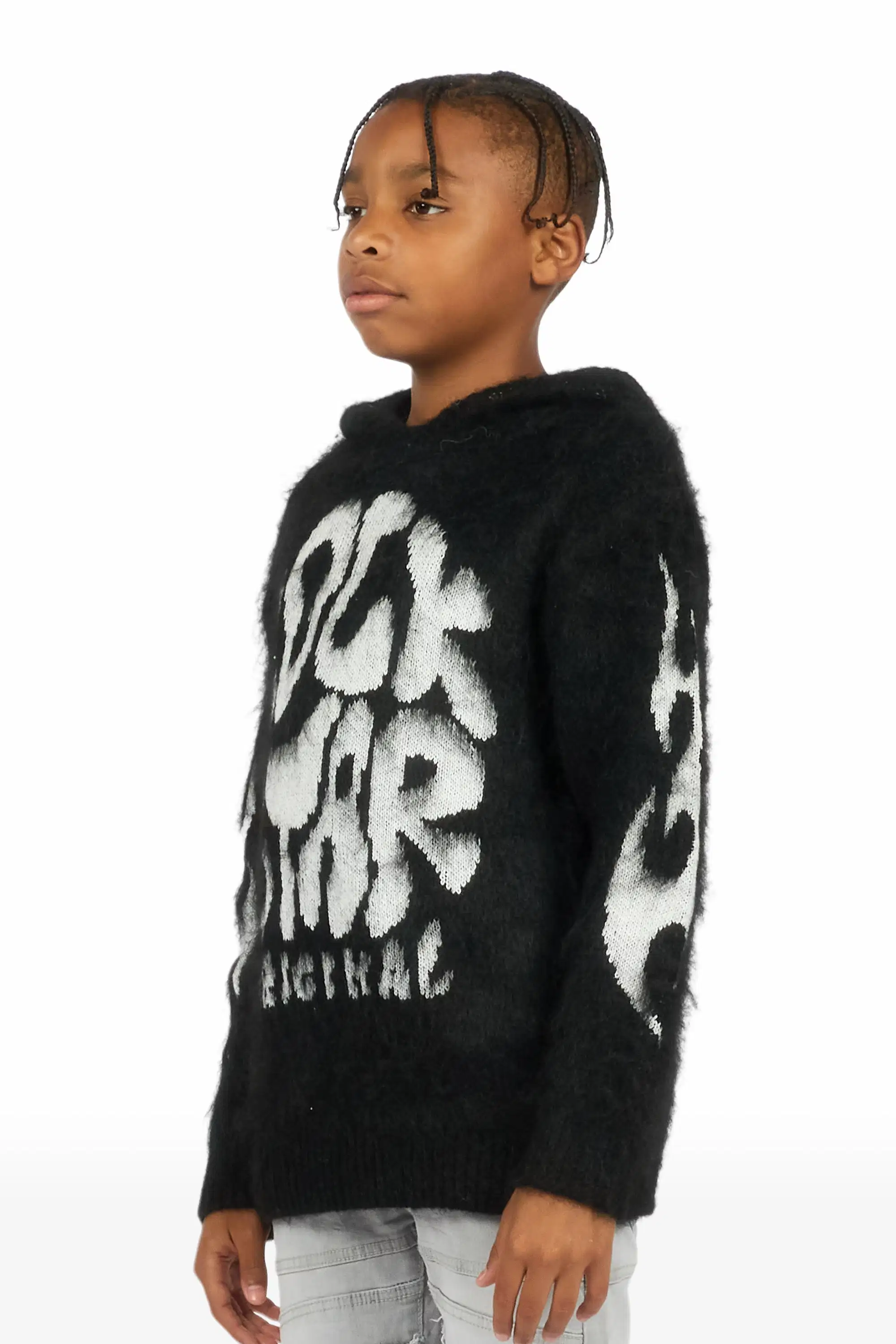Boys Hakon Black Graphic Knitted Hoodie - Image 4