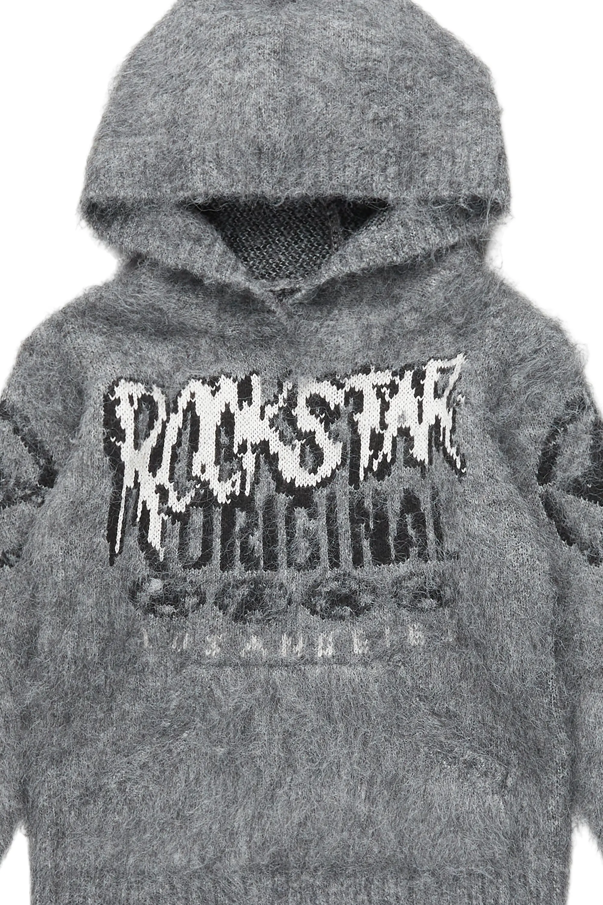 Boys Wizzurd Grey Graphic Knitted Mohair Hoodie - Image 2