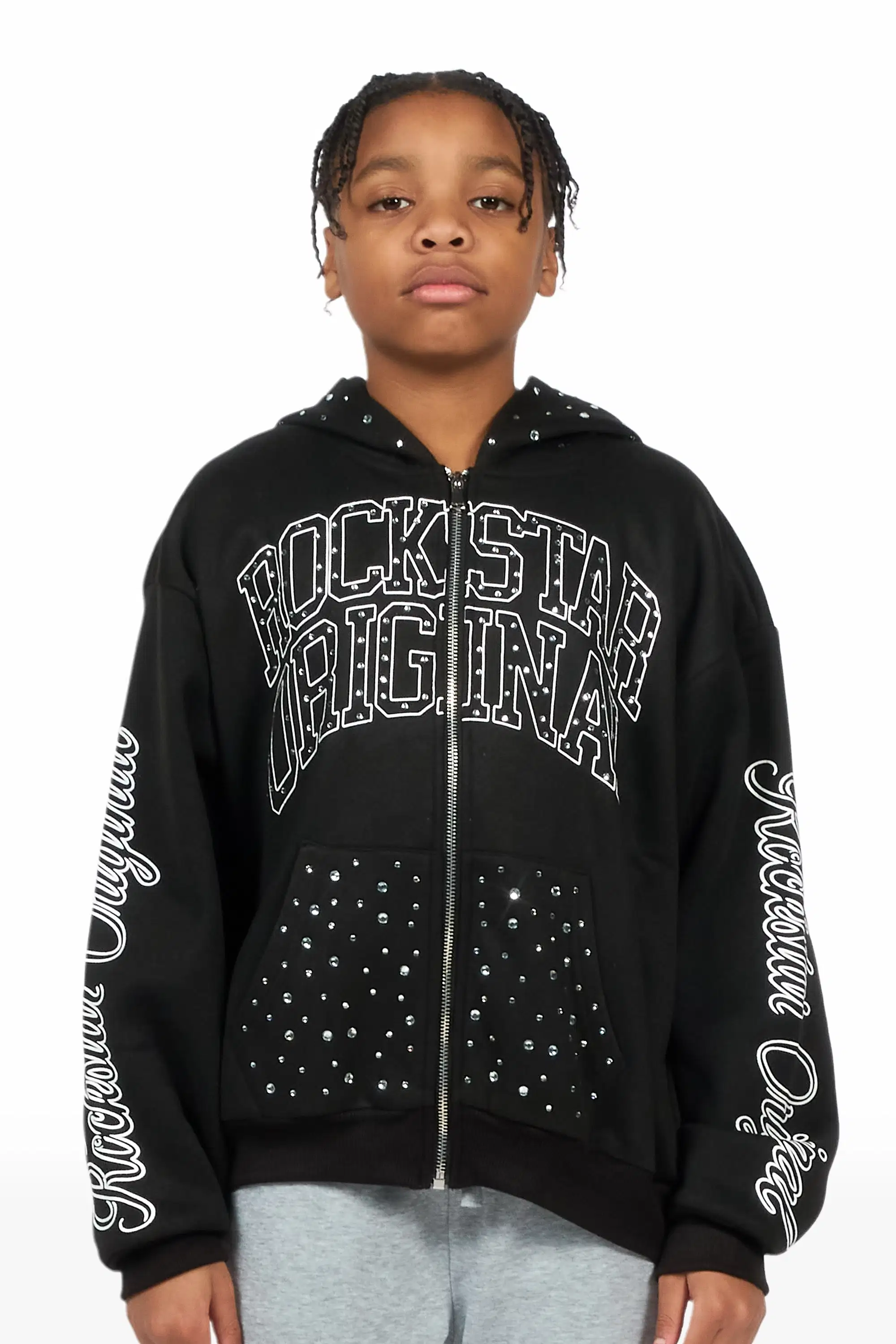 Boys Alvino Black Rhinestone Zip Up Hoodie - Image 2