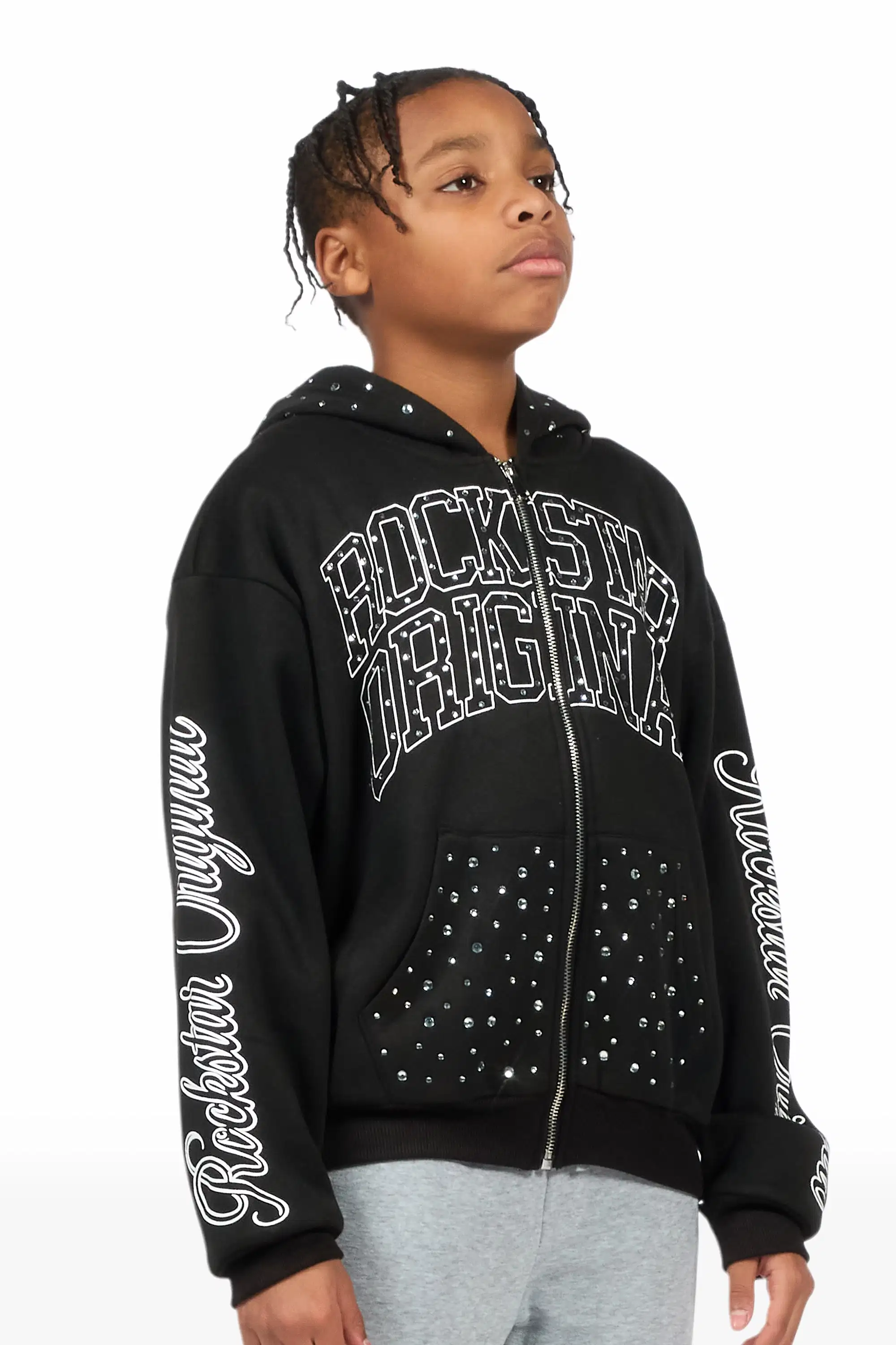 Boys Alvino Black Rhinestone Zip Up Hoodie - Image 3