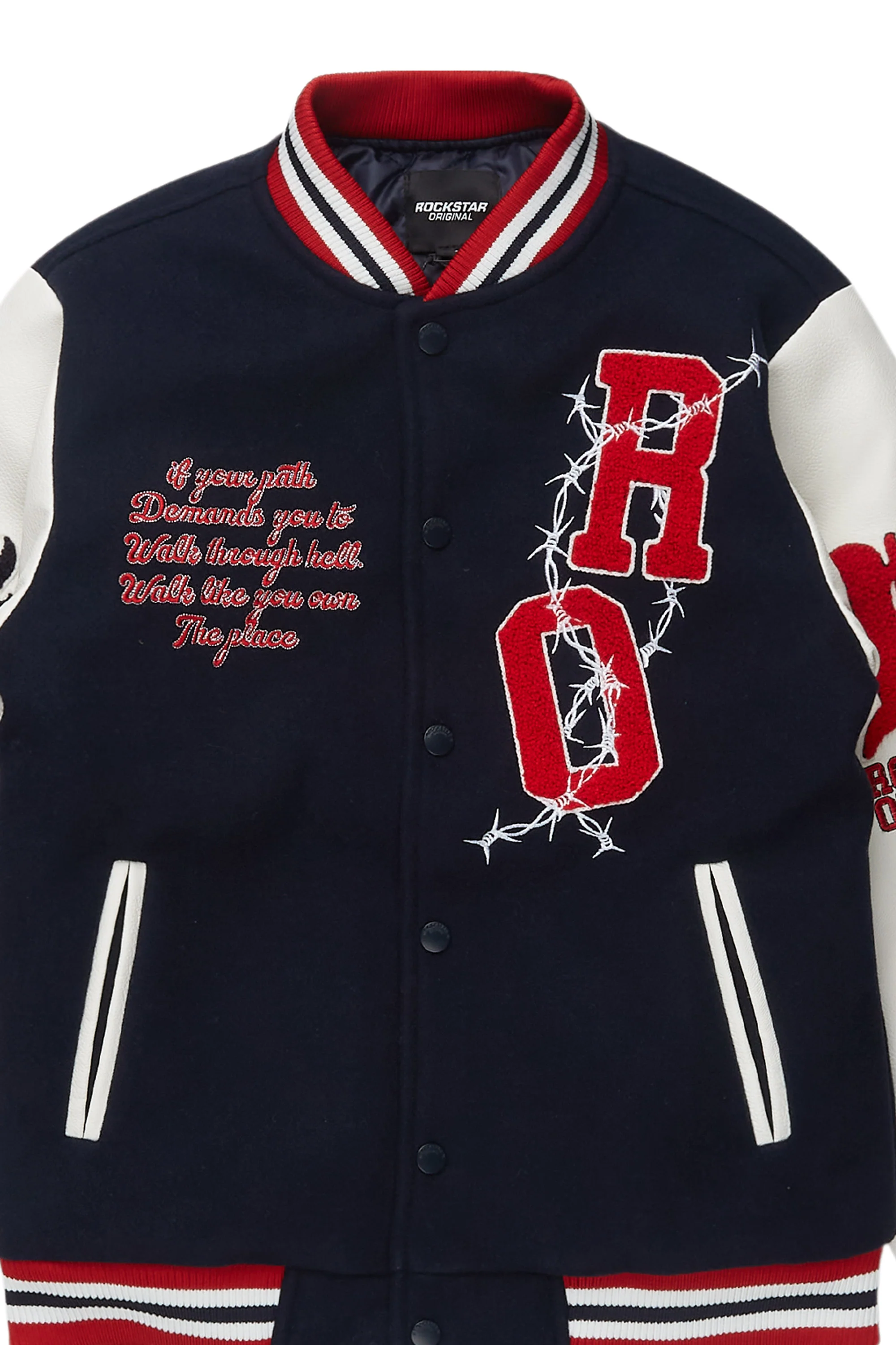 Boys Skoll Navy/White Varsity Jacket - Image 3