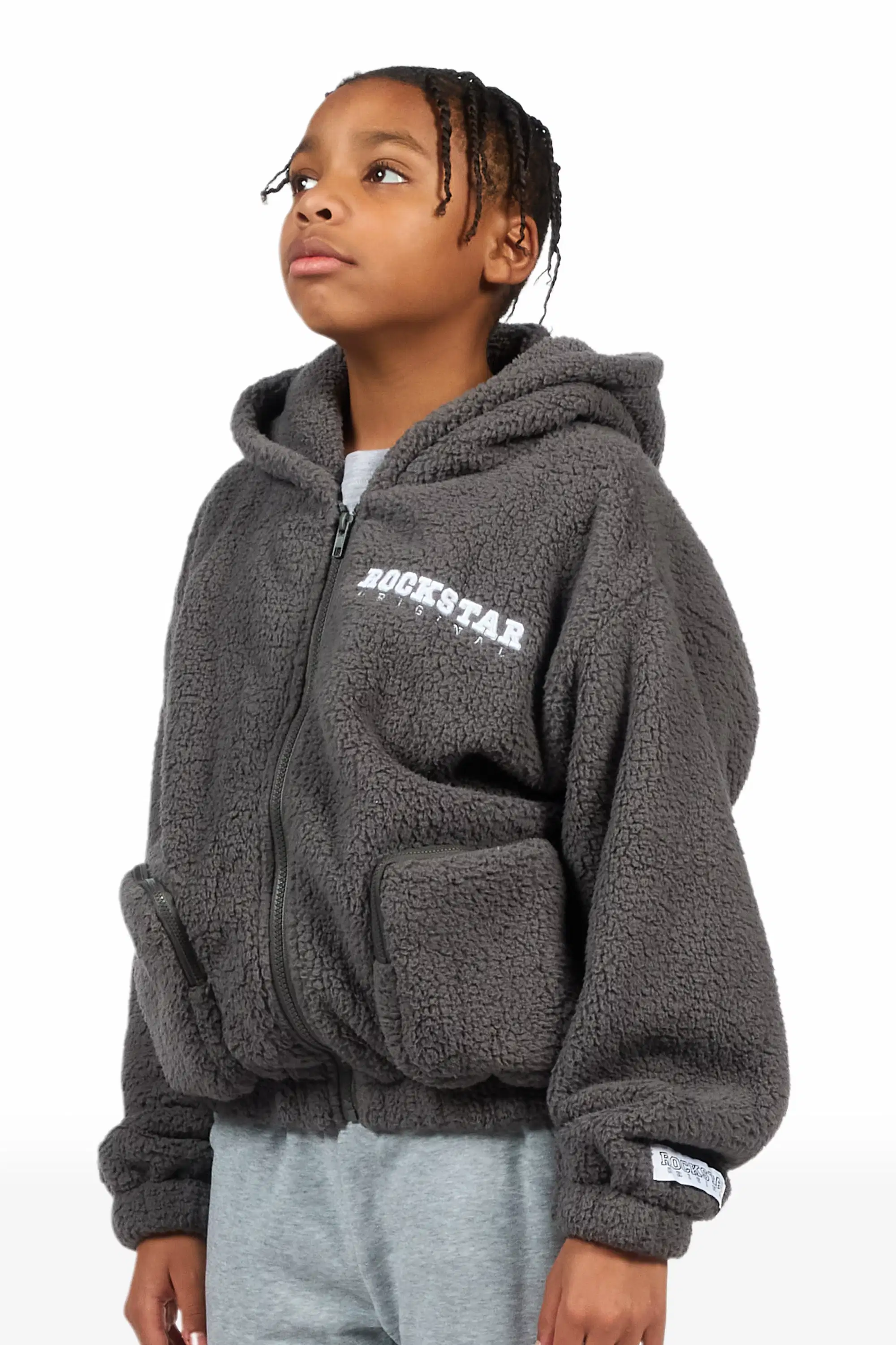 Boys Lonia Grey Sherpa Jacket - Image 6