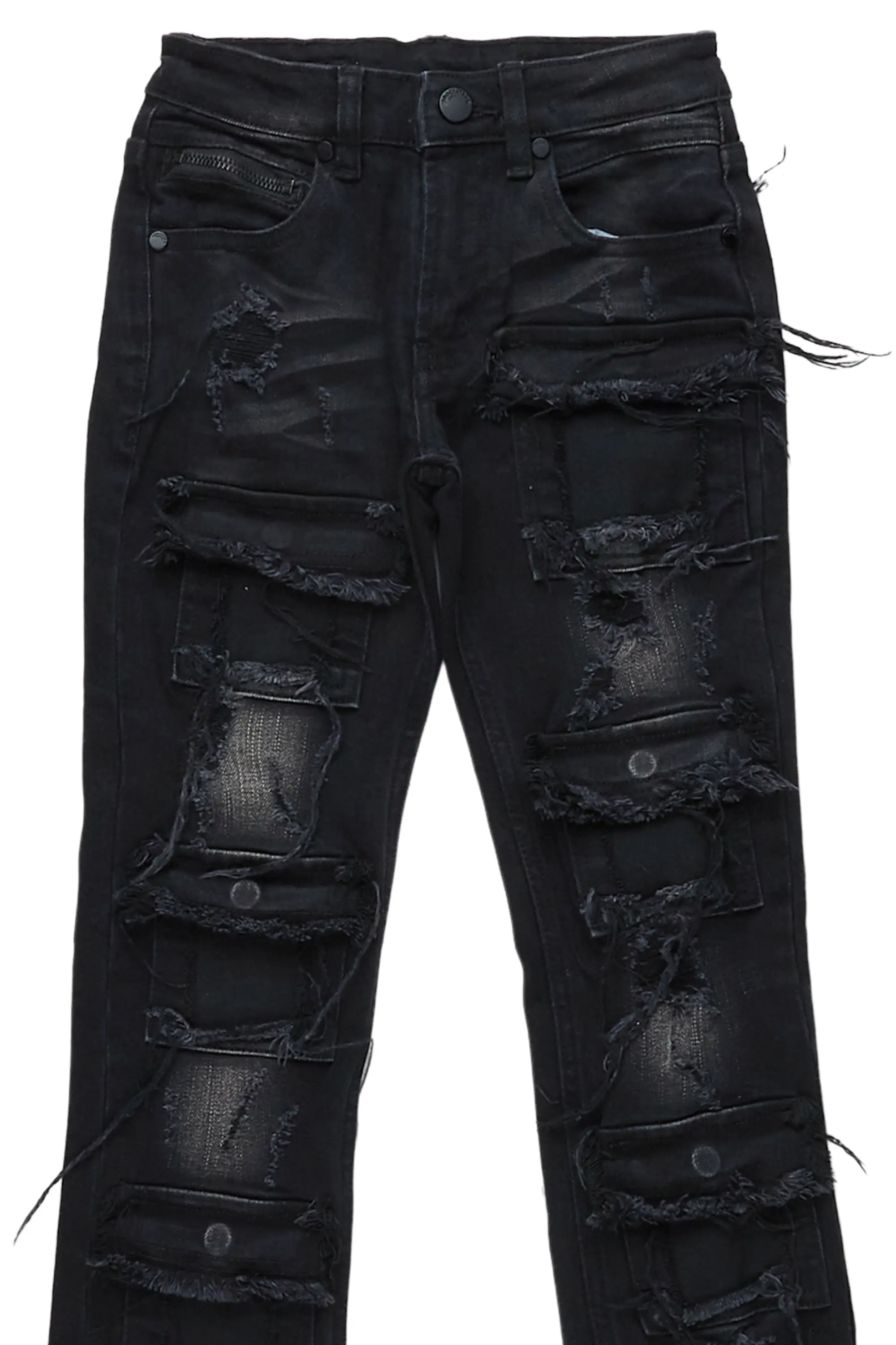Girls Aalia Black Super Stacked Flare Jean - Image 3