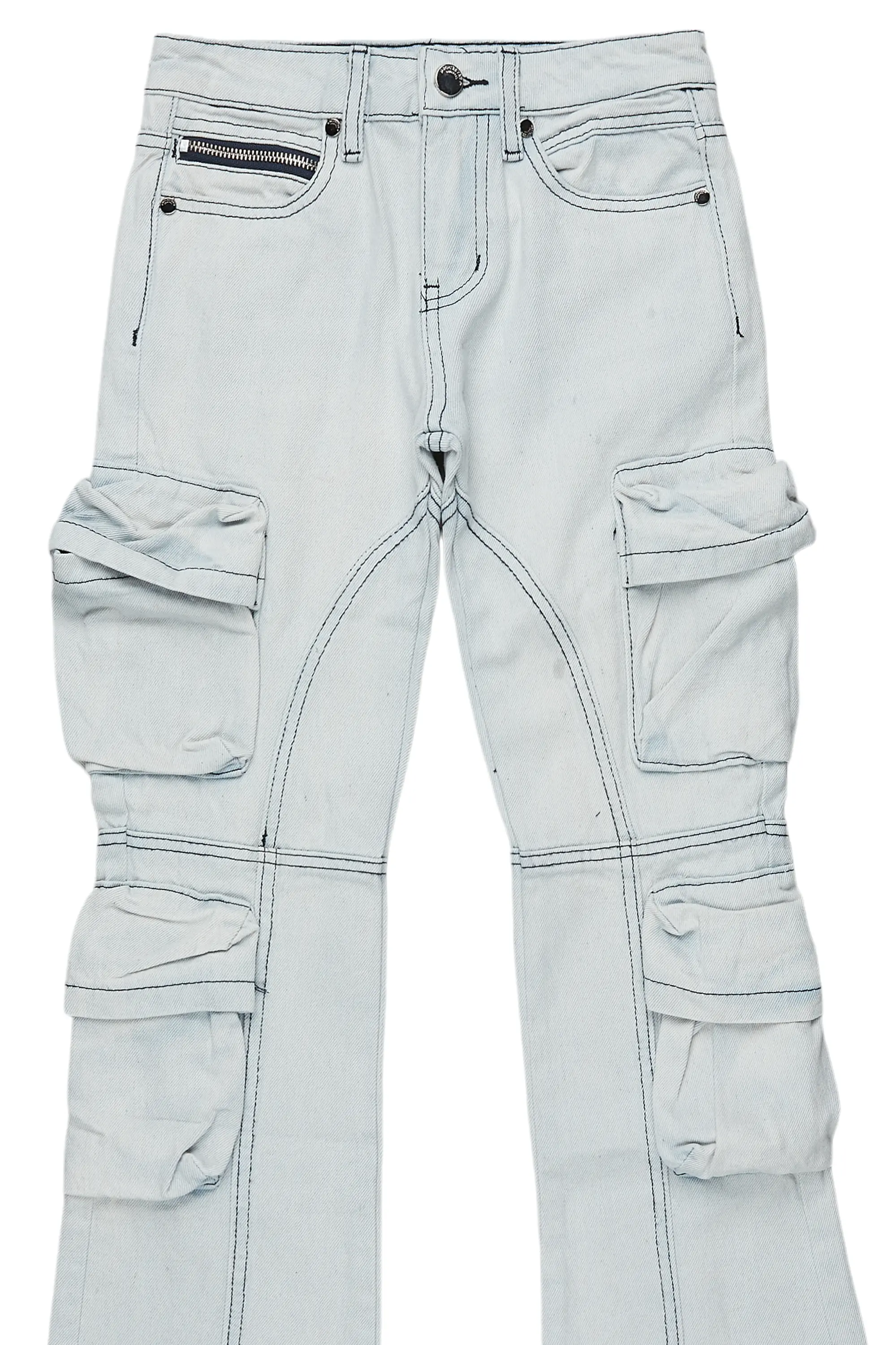 Boys Gregor Blue Stacked Flare Cargo Jean - Image 7