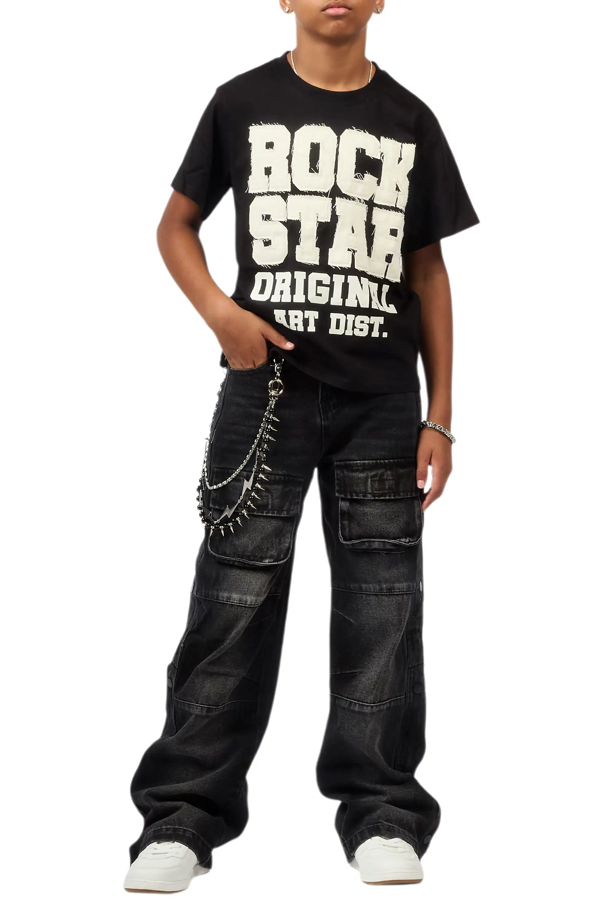 Boys Yuri Dark Grey Baggy Fit Cargo Jean - Image 10