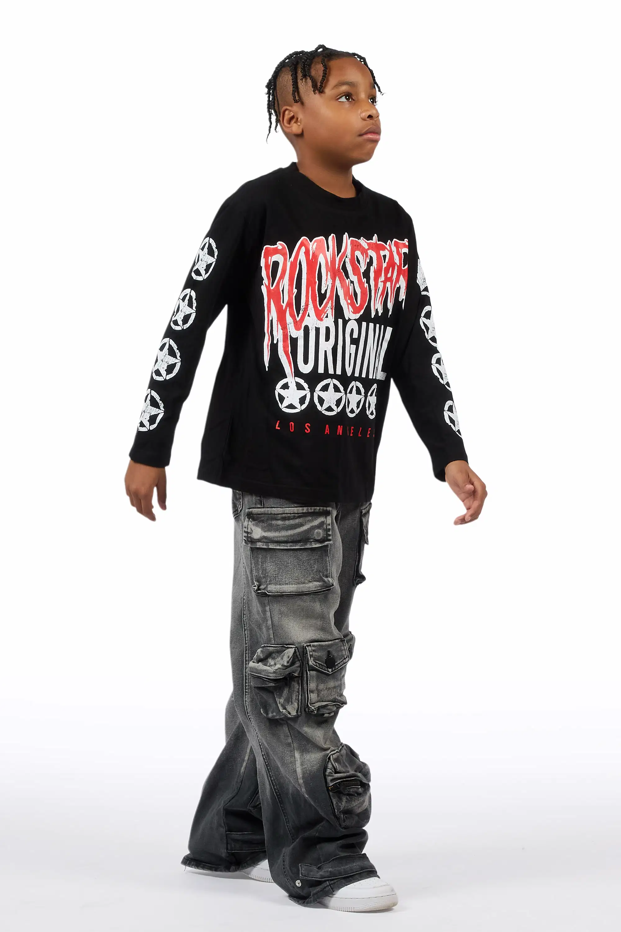 Boys Mahesh Grey Baggy Cargo Jean - Image 4