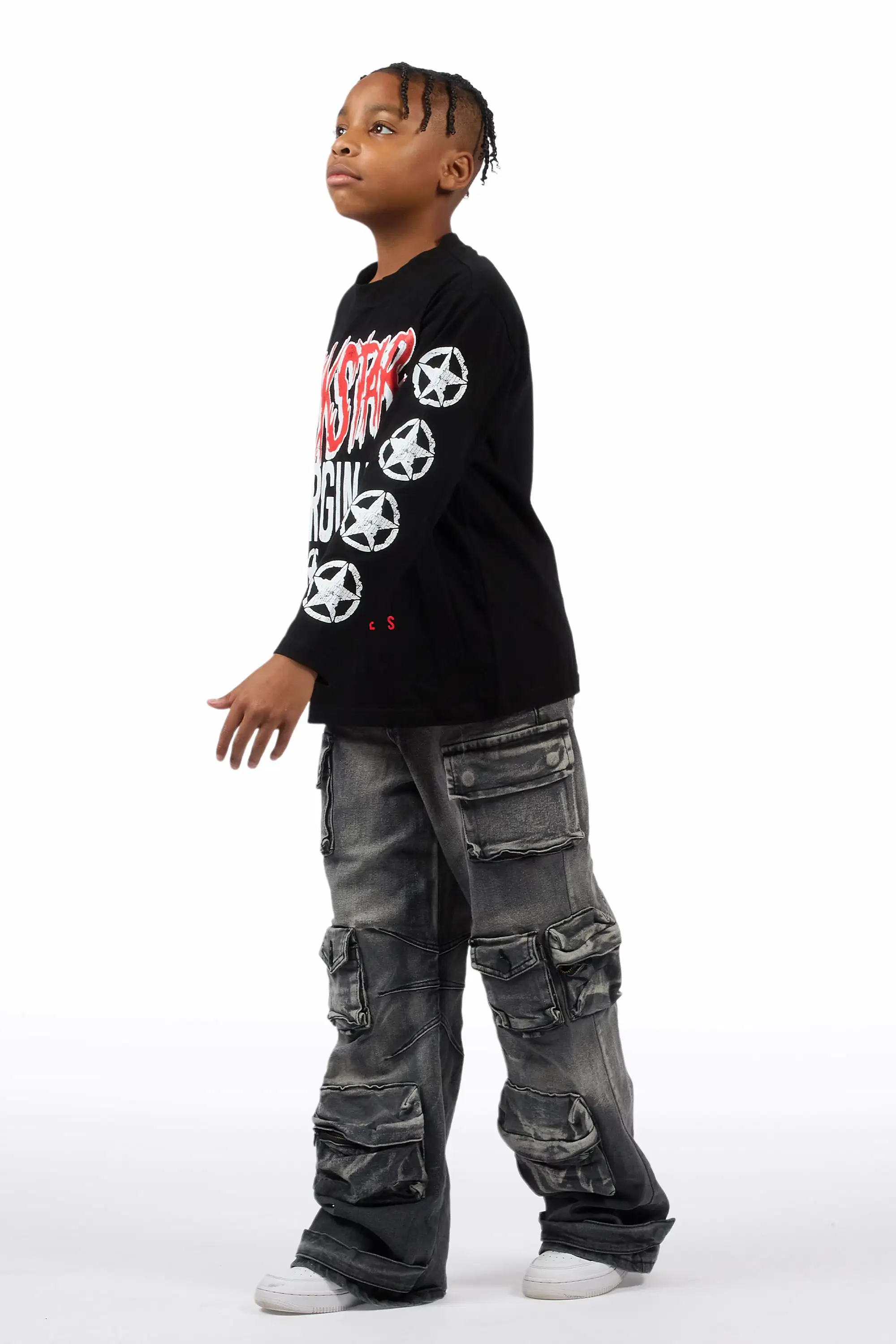 Boys Mahesh Grey Baggy Cargo Jean - Image 6