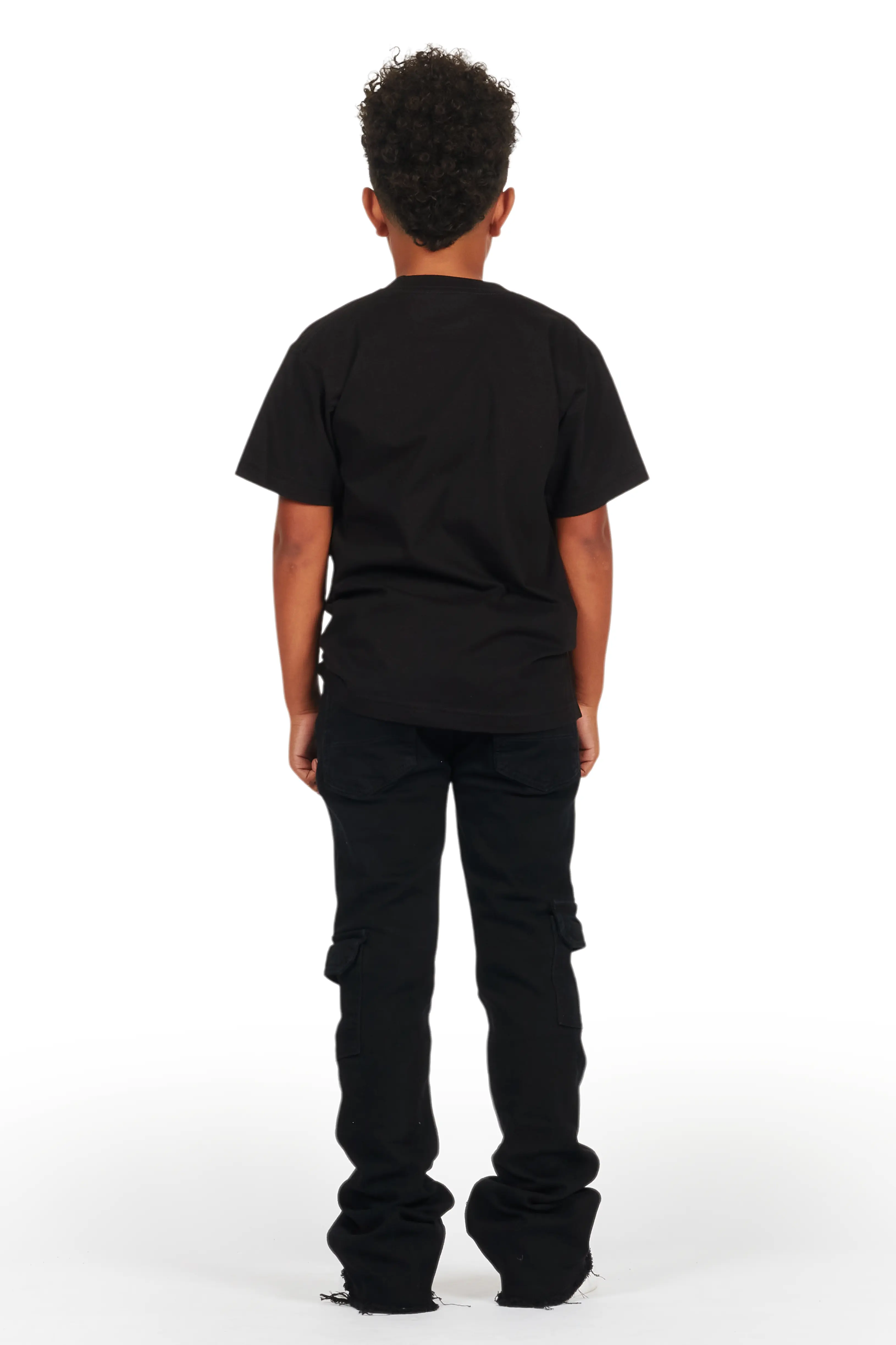 Boys Kade Jet Black Stacked Flare Jean - Image 5