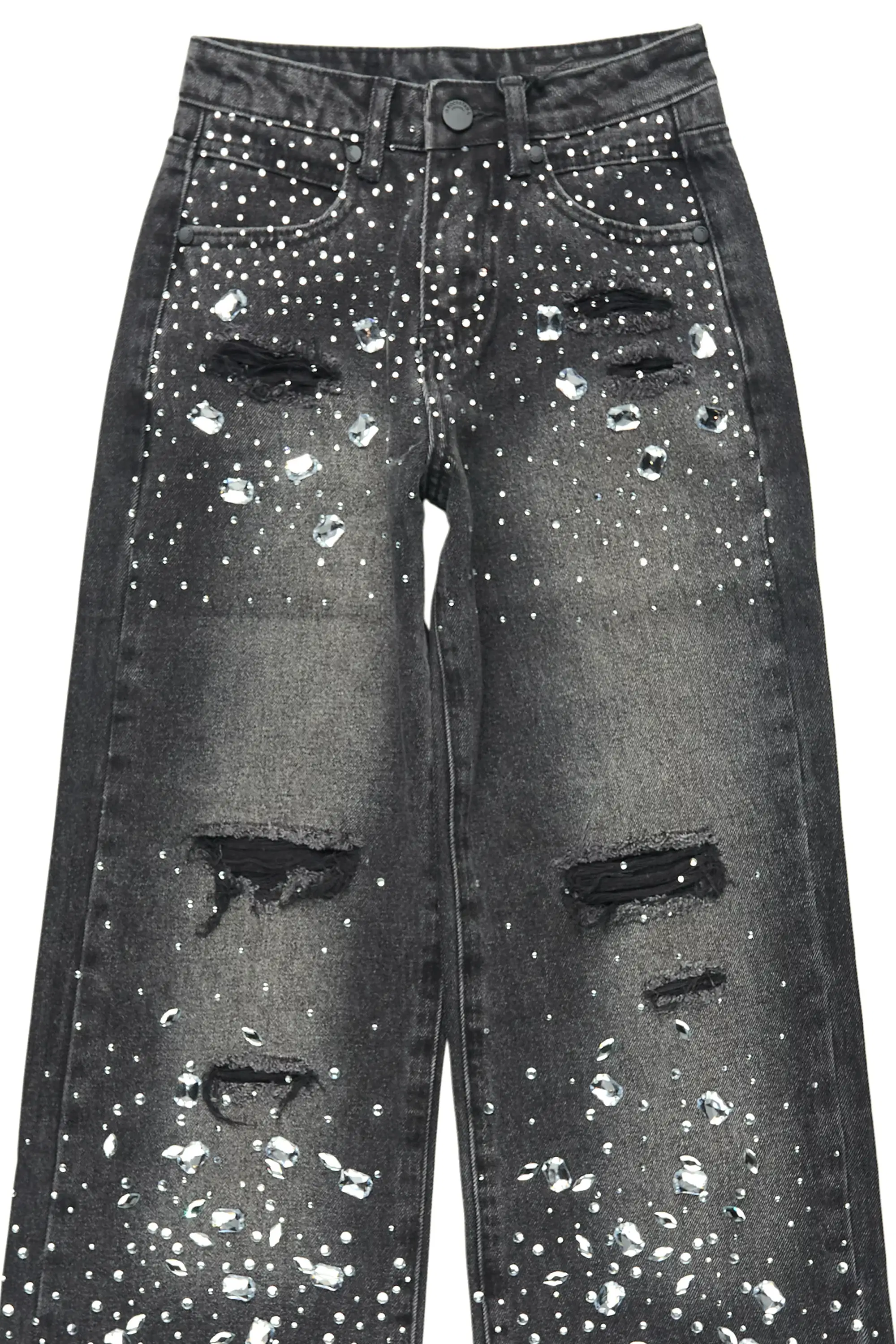 Boys Glanz Rhinestone Dark Grey Baggy Fit Jean - Image 7