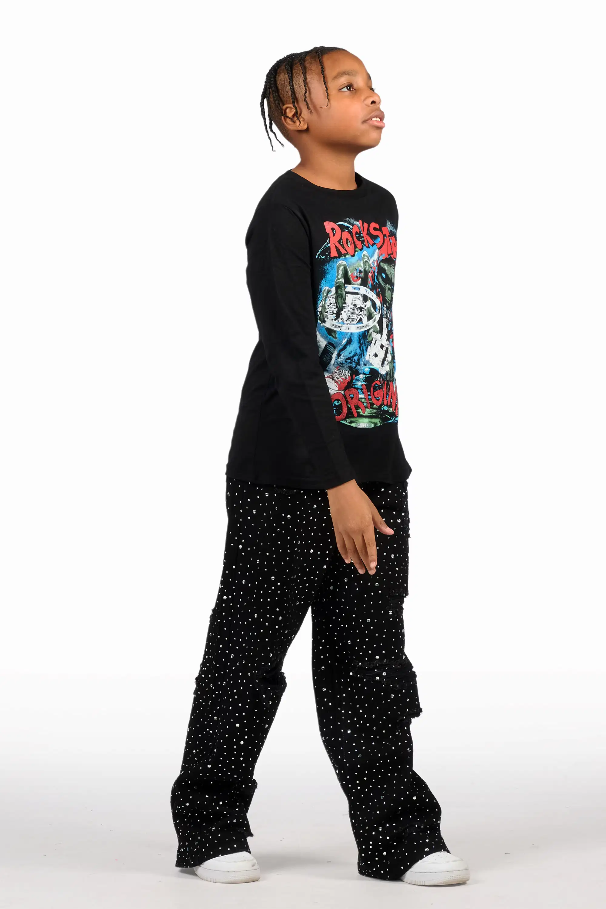 Boys Discolite Jet Black Rhinestone Baggy Jean - Image 4