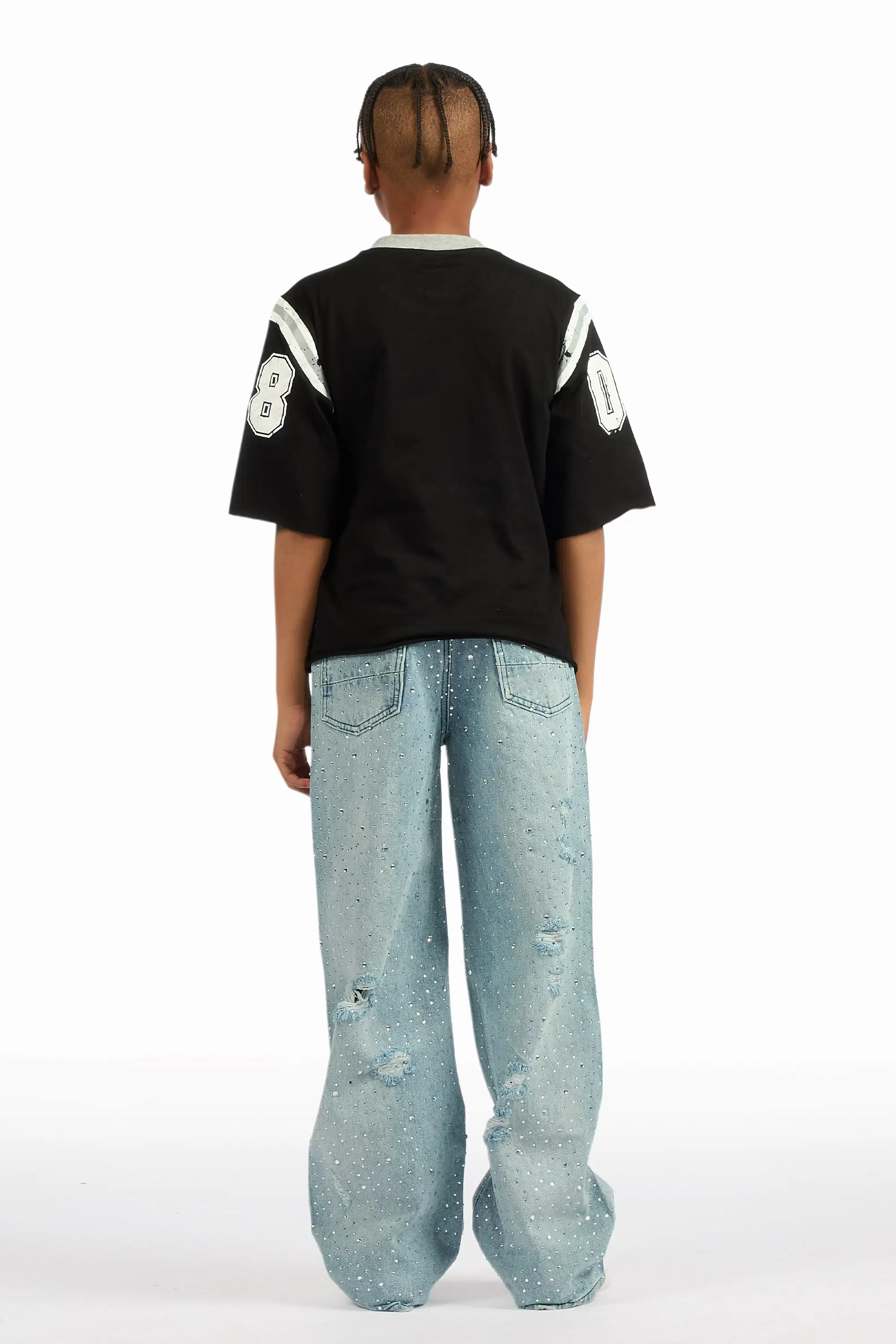 Boys Discolite Light Blue Rhinestone Baggy Jean - Image 4