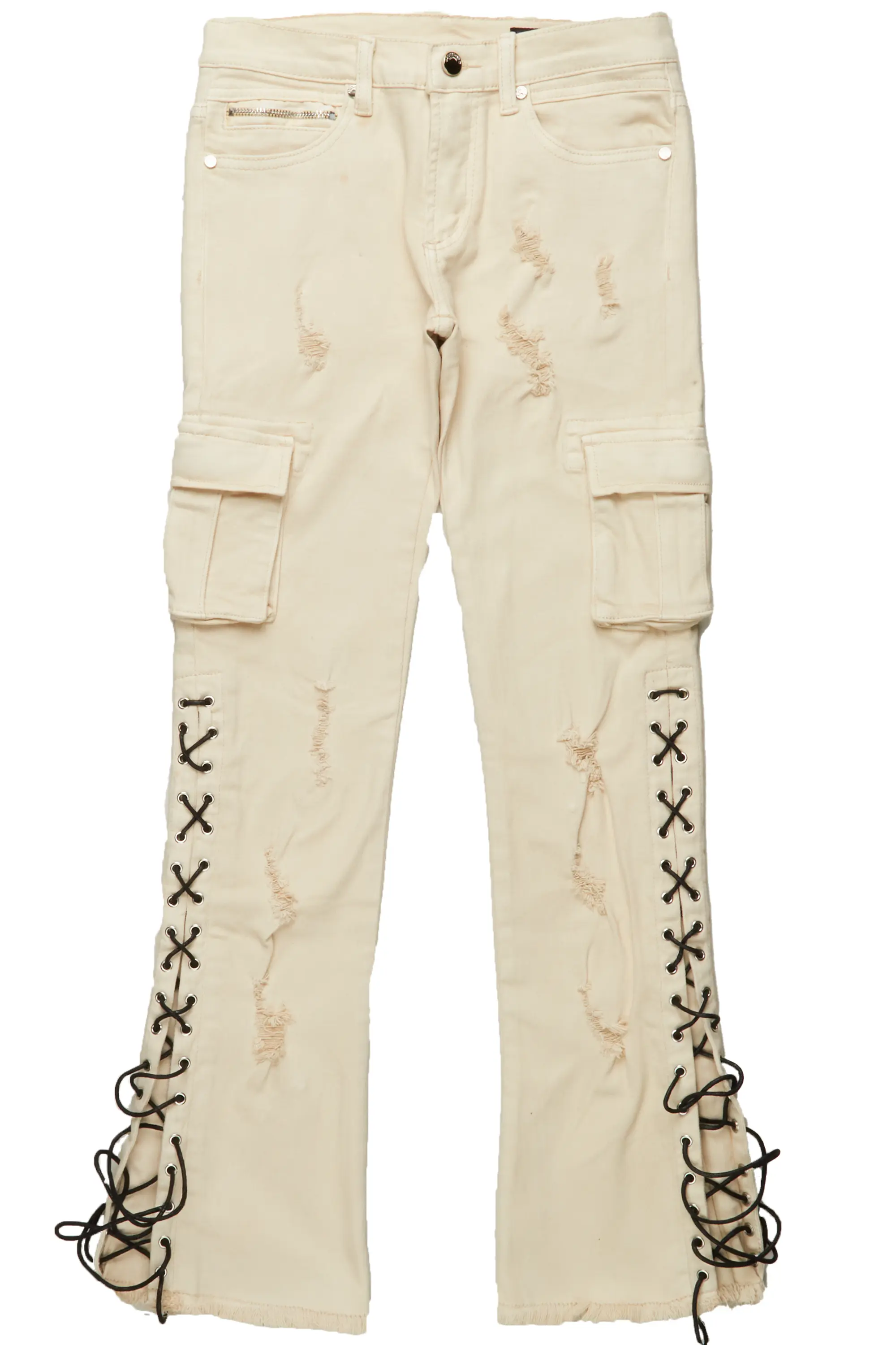 Boys Sylo Beige Stacked Flare Jean - Image 2