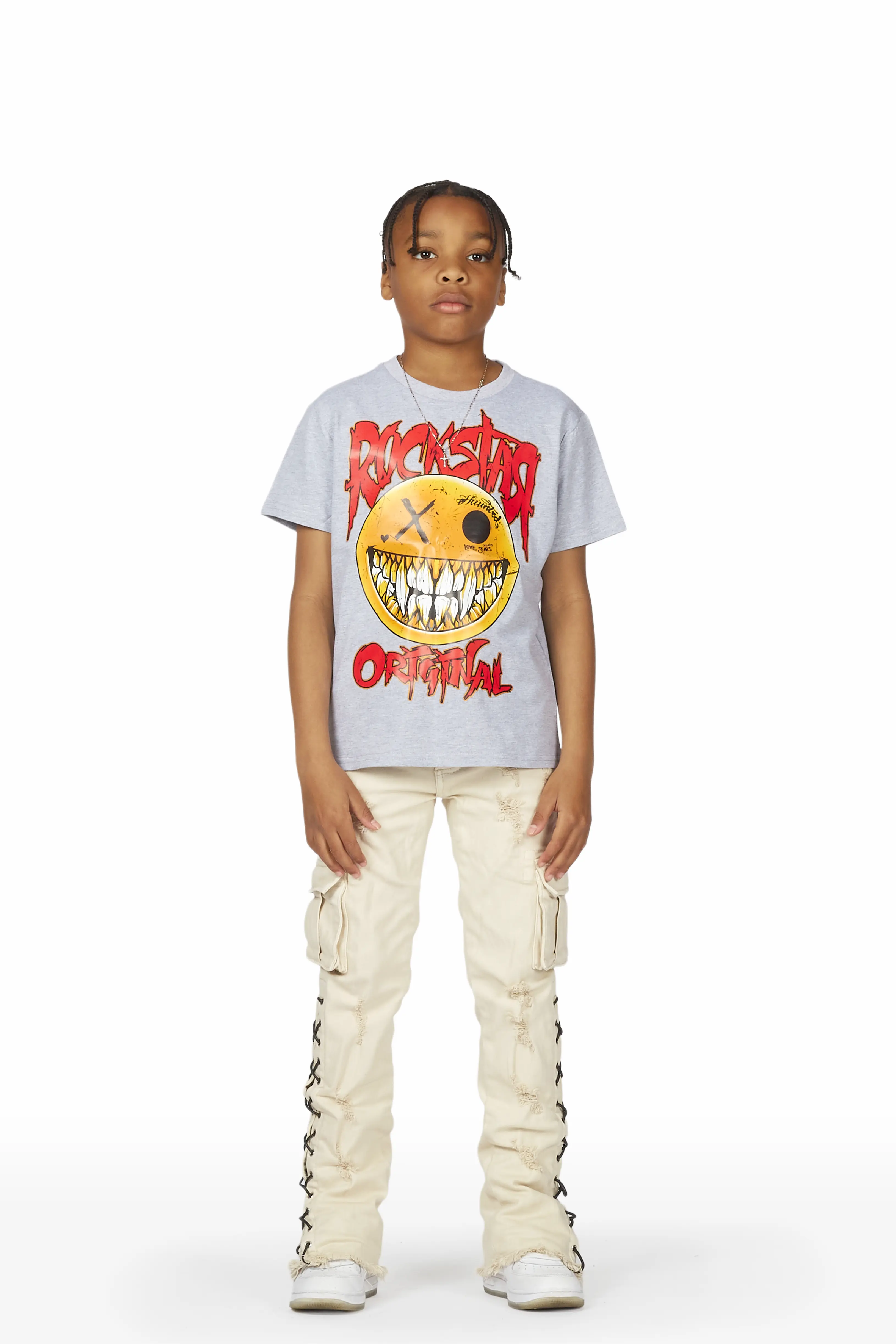 Boys Sylo Beige Stacked Flare Jean - Image 3