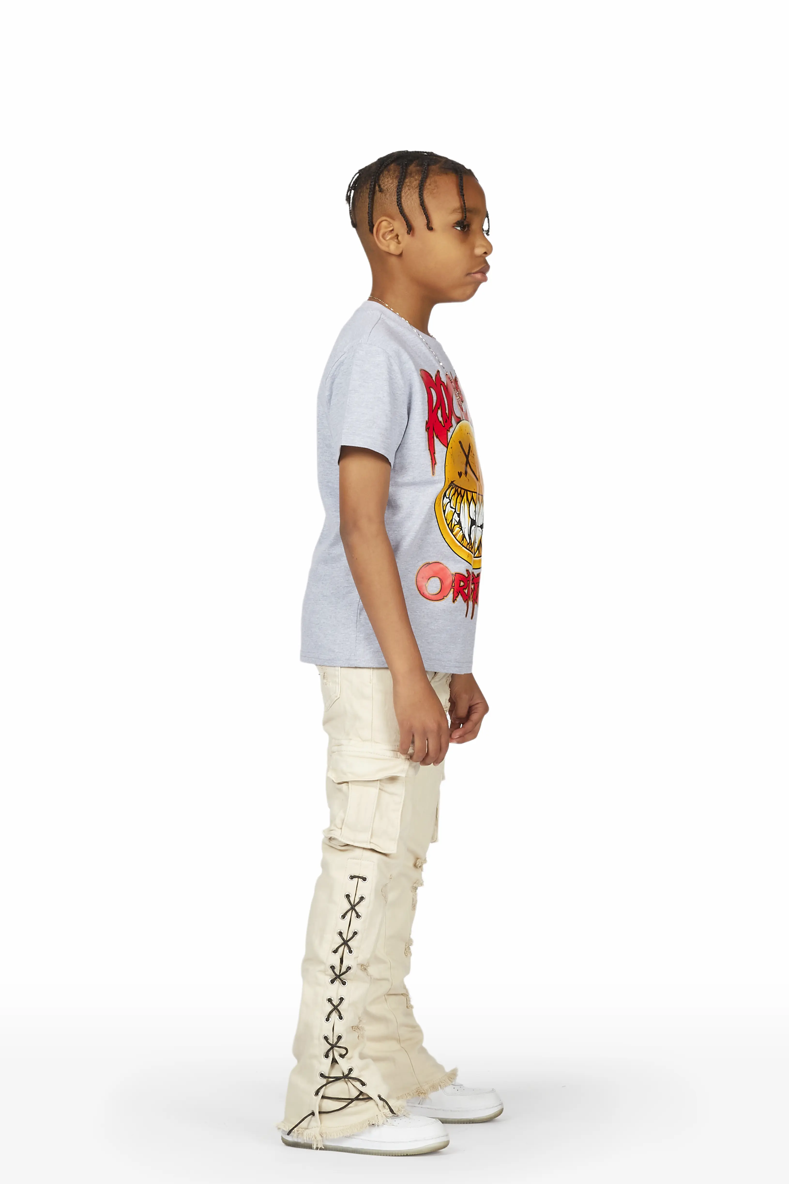Boys Sylo Beige Stacked Flare Jean - Image 4