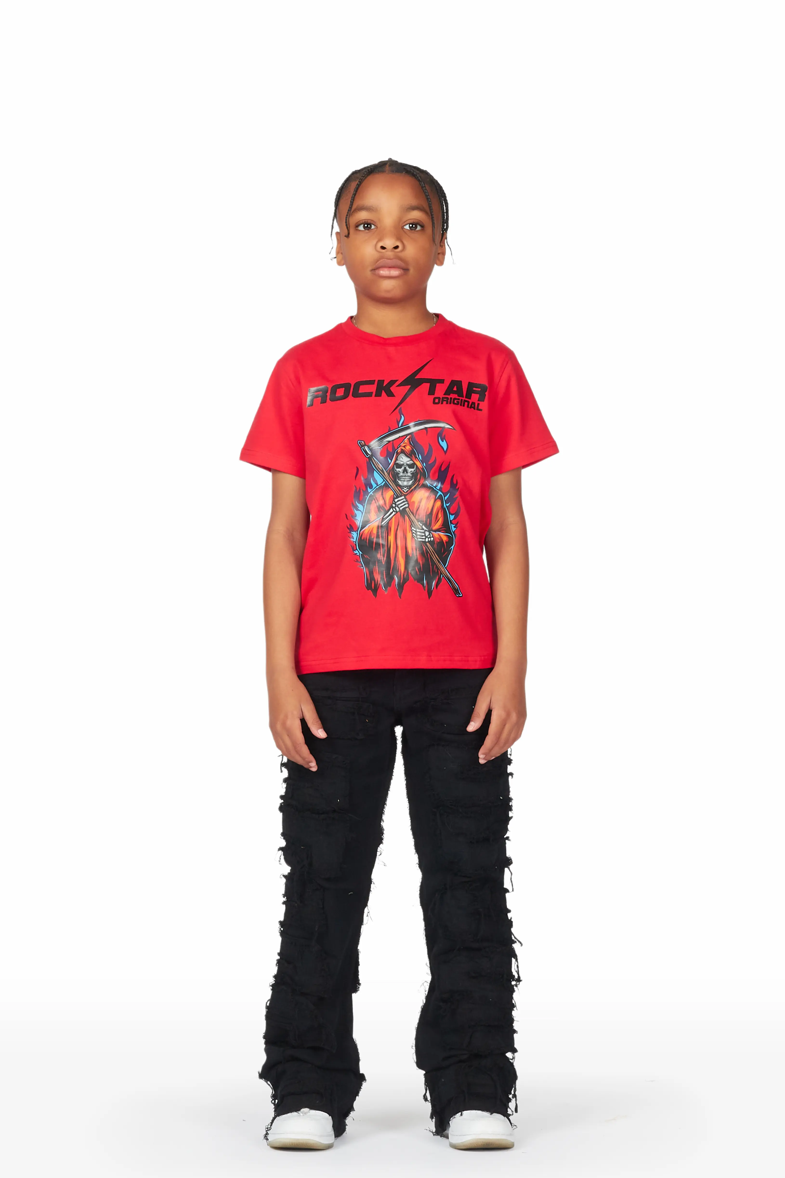 Boys Wayland Black Stacked Flare Jean - Image 2