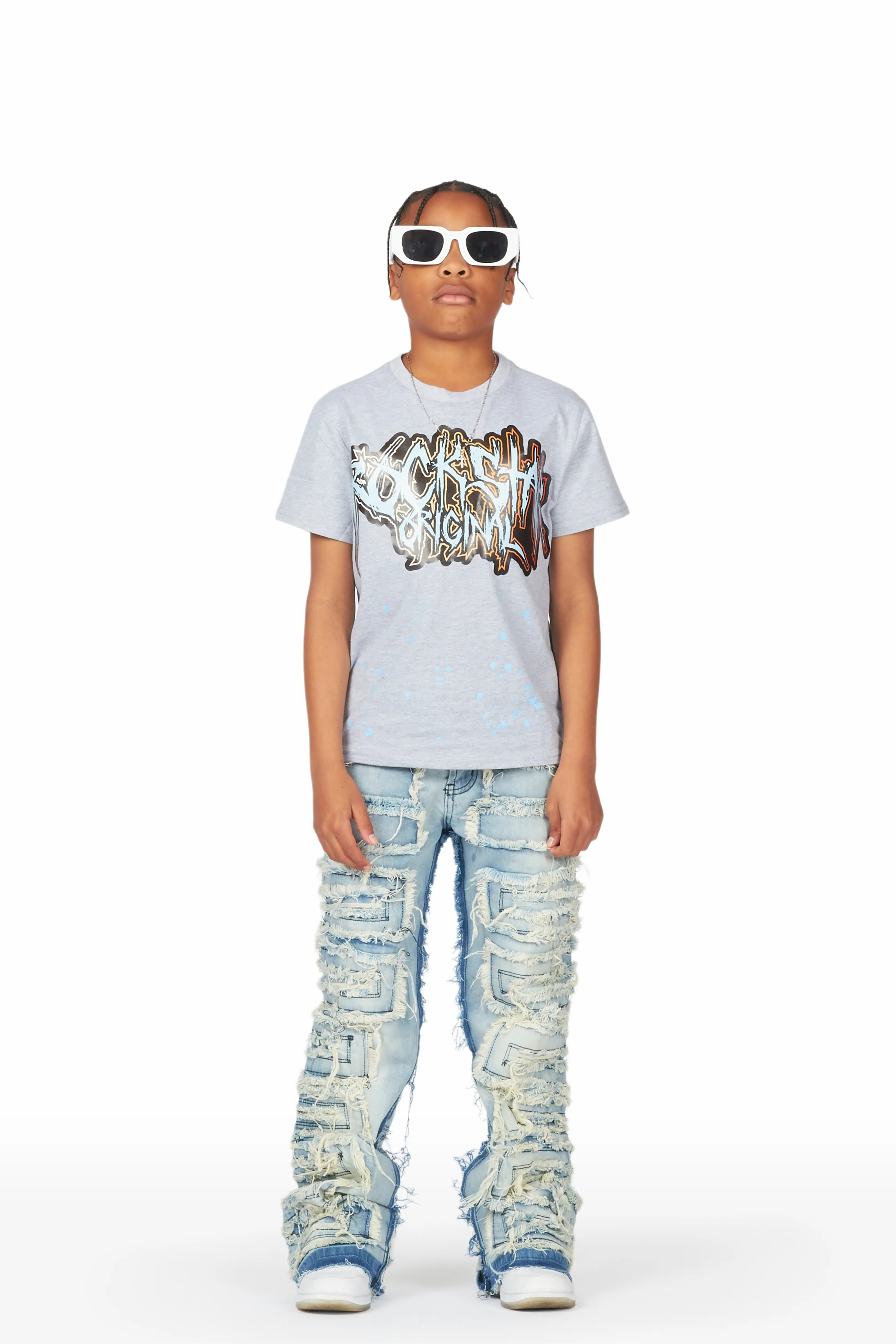 Boys Wayland Blue Stacked Flare Jean - Image 2