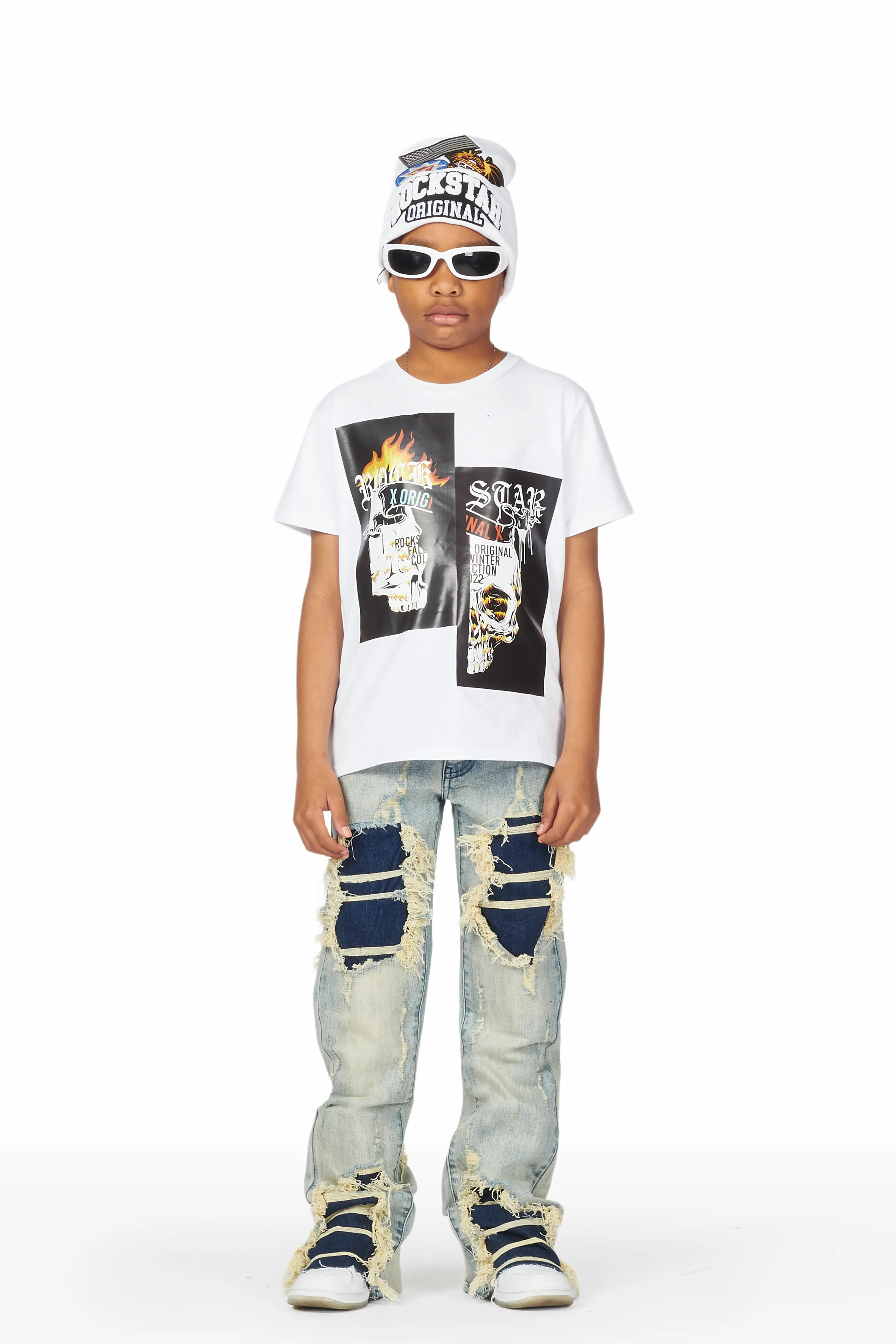 Boys Fateh Blue Stacked Flare Jean - Image 2