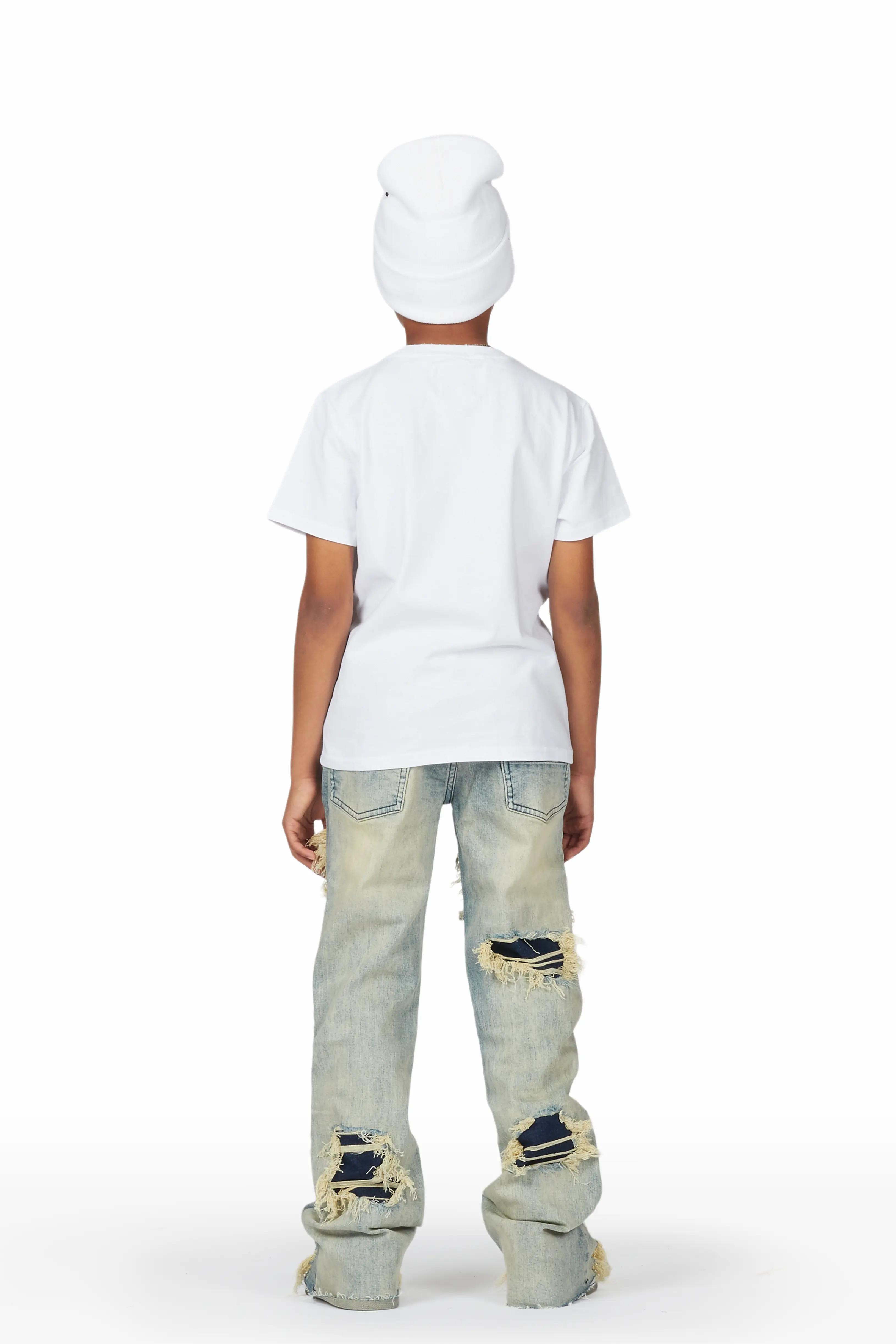 Boys Fateh Blue Stacked Flare Jean - Image 4