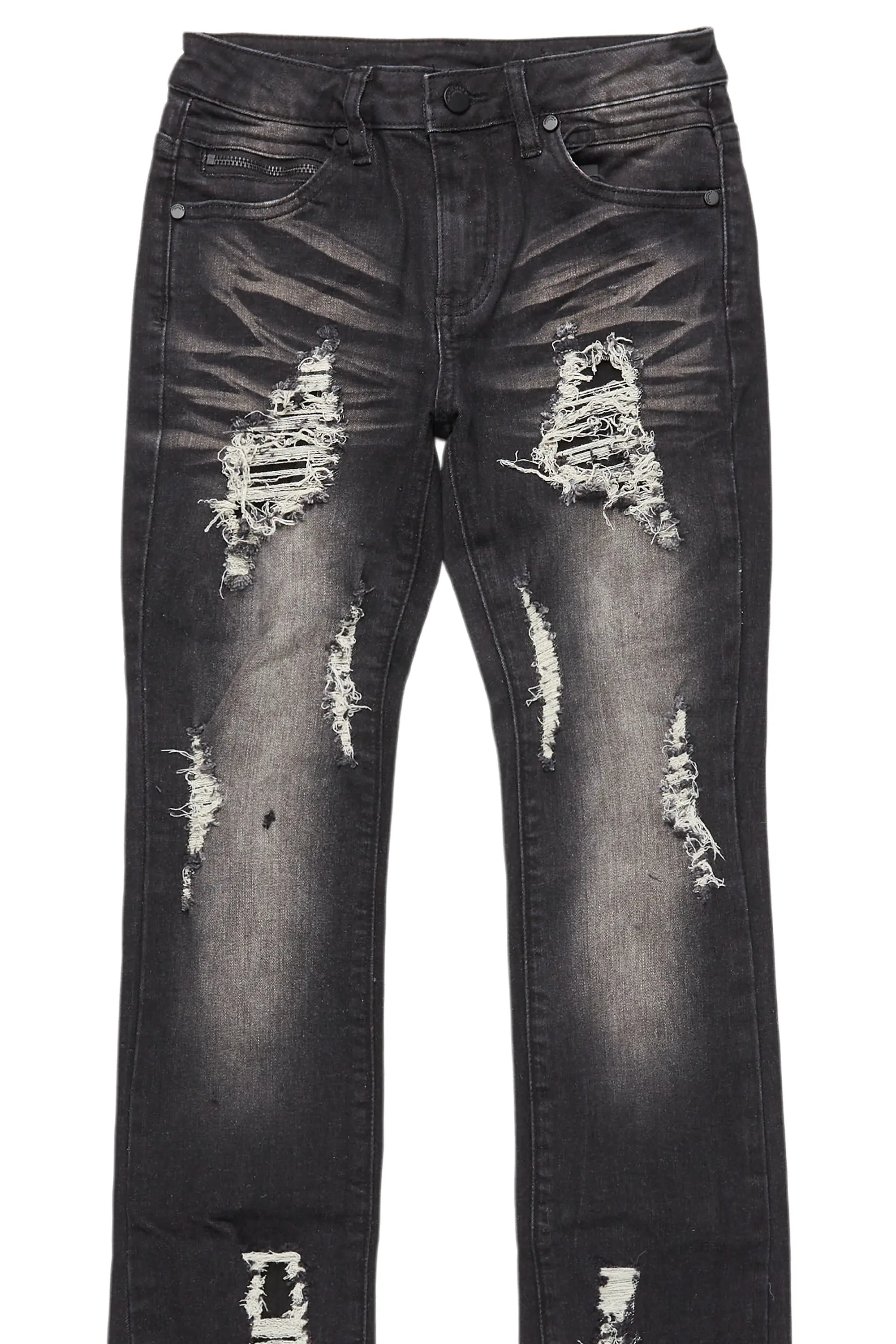Boys Fateh Dark Grey Stacked Flare Jean - Image 2