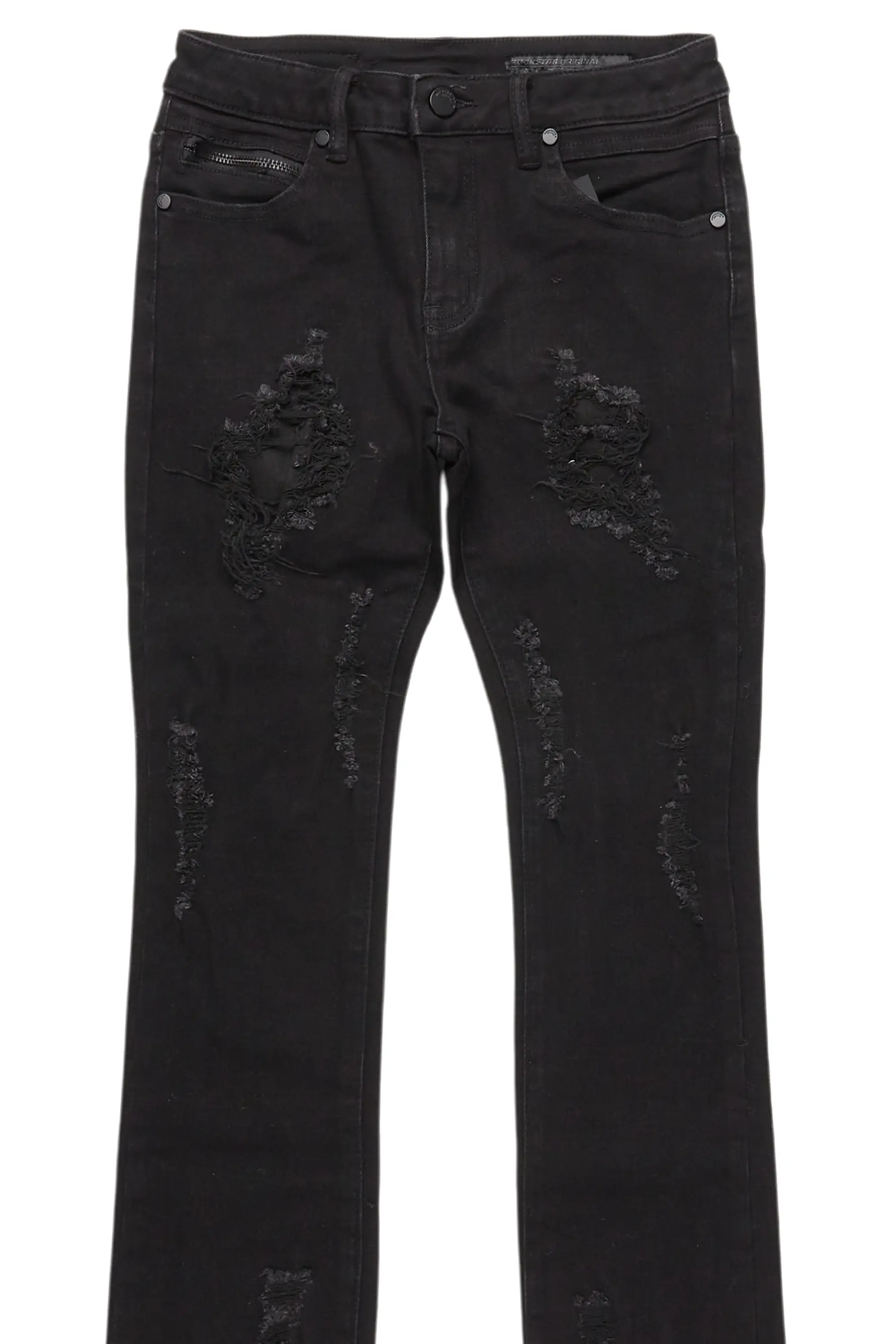 Boys Fateh Jet Black Stacked Flare Jean - Image 2