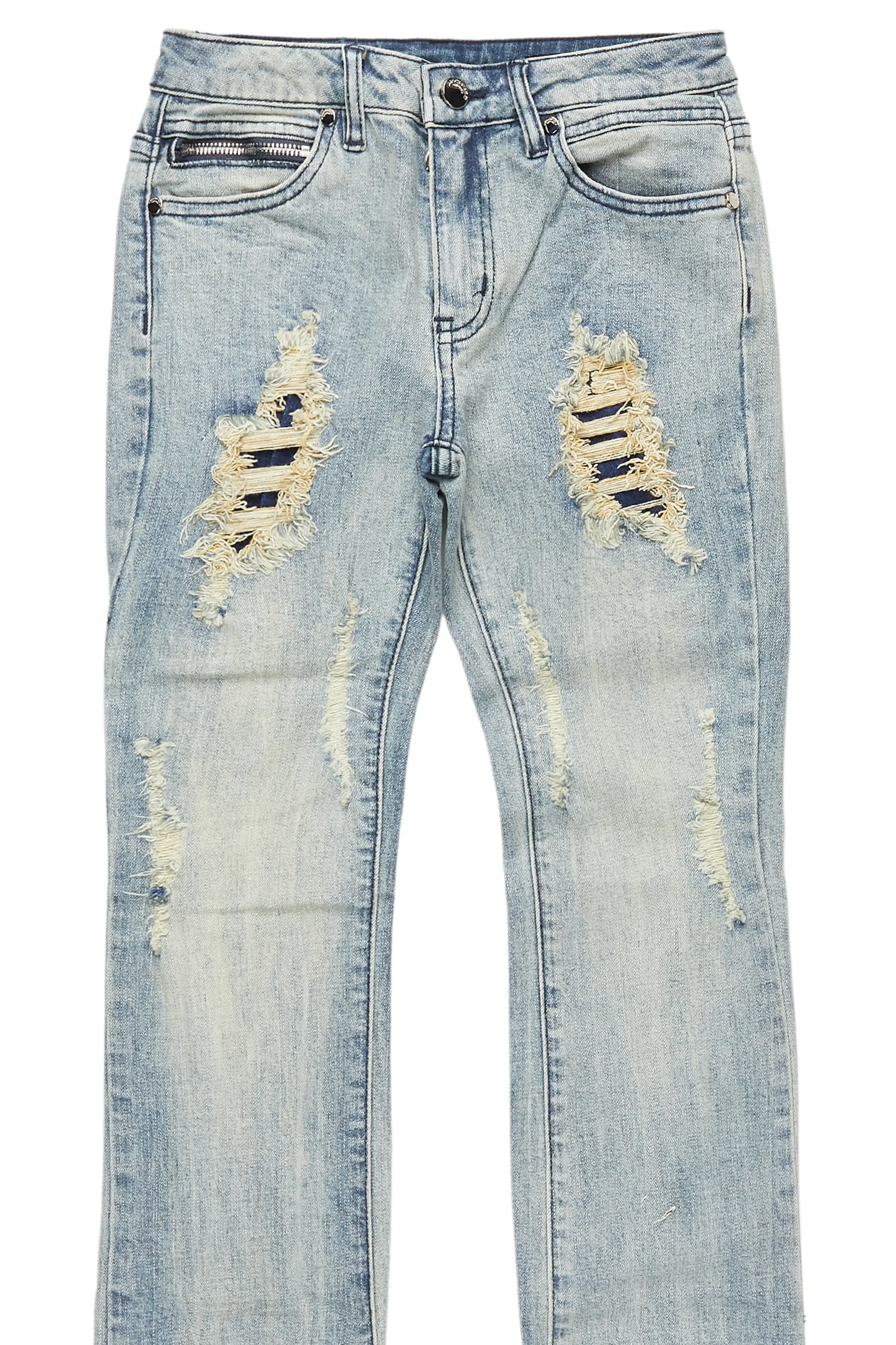 Boys Fateh Light Blue Stacked Flare Jean - Image 2