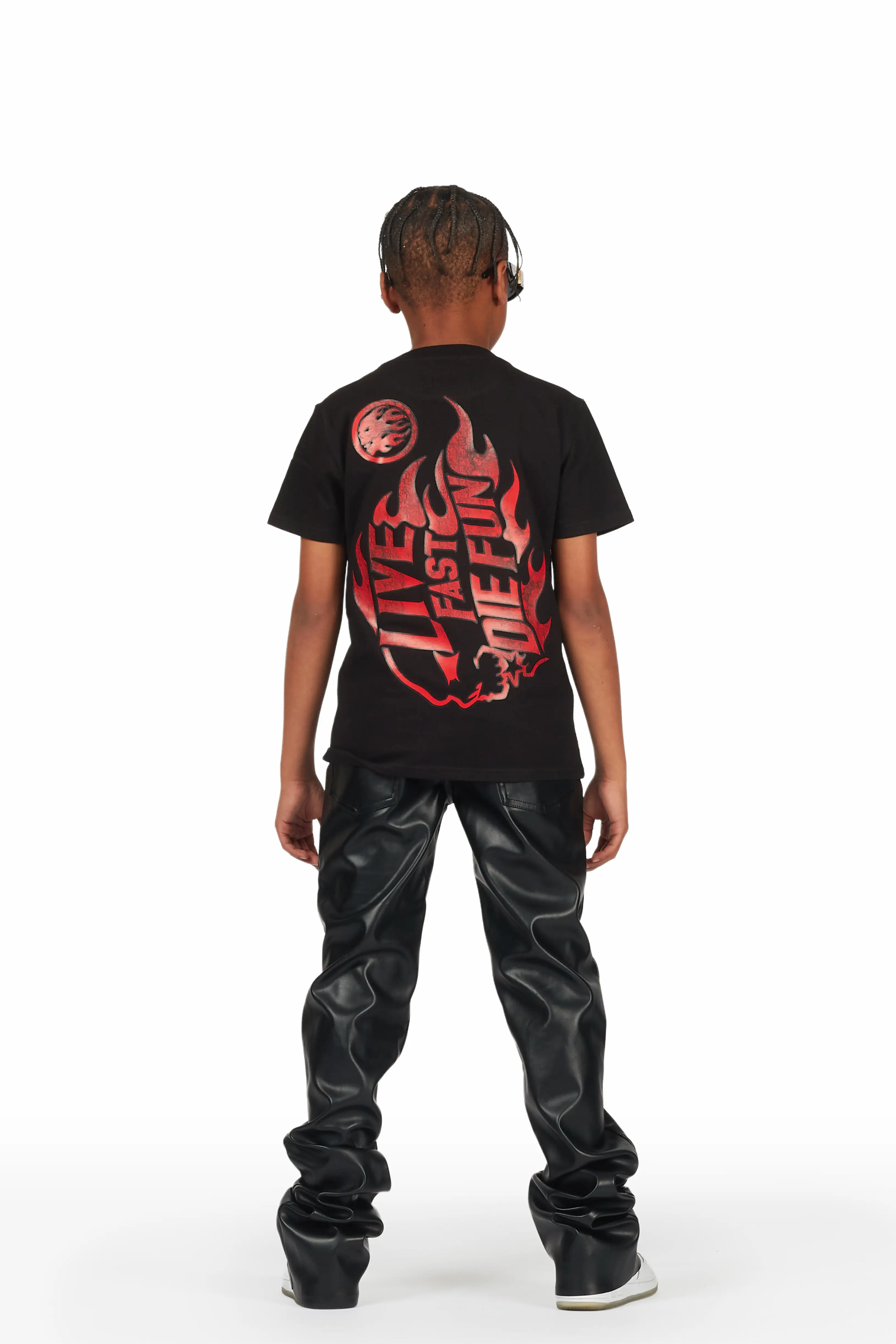 Boys Ricky Black PU Super Stacked Flare Jean - Image 5