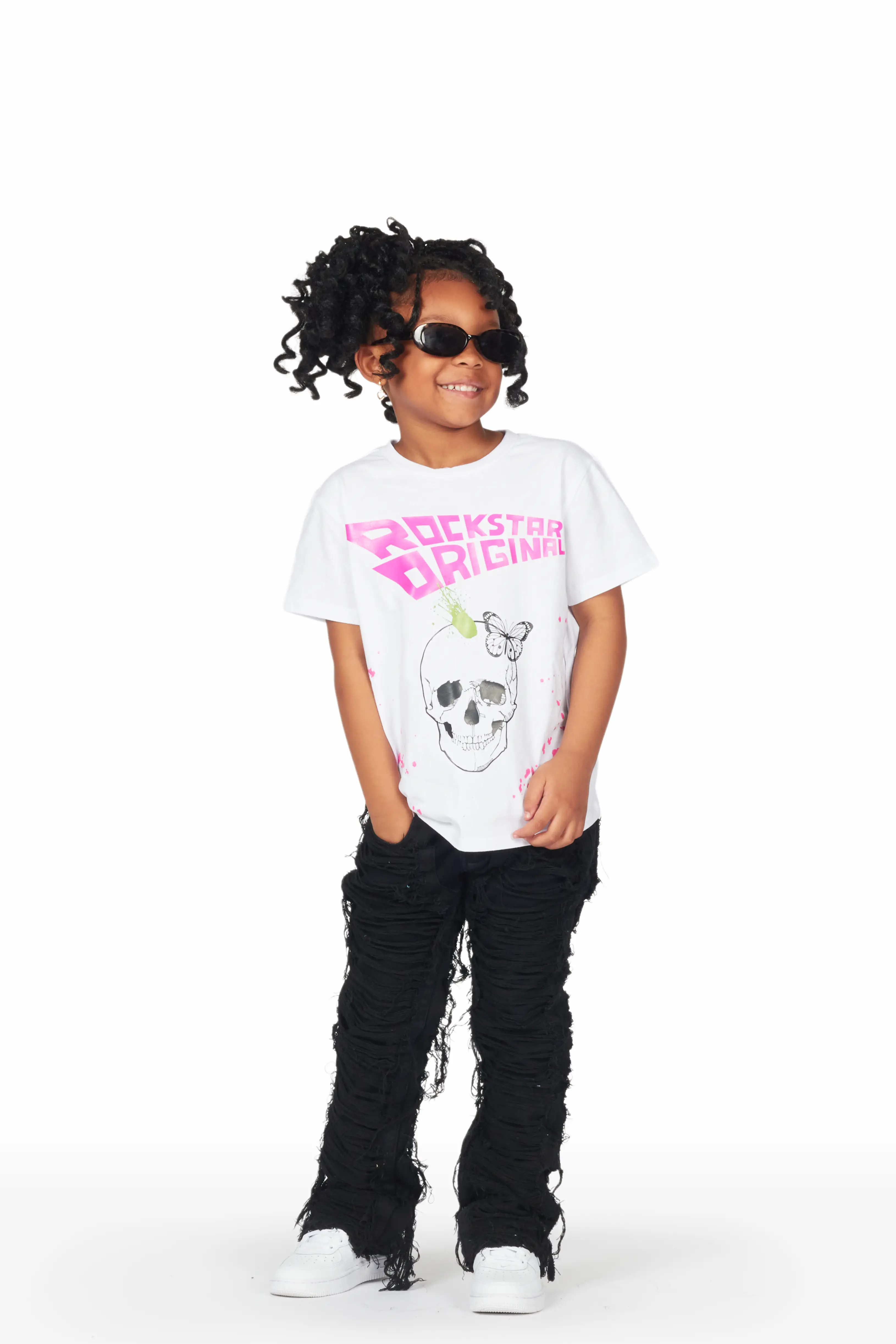 Girls Concetta Jet Black Stacked Flare Jean - Image 3
