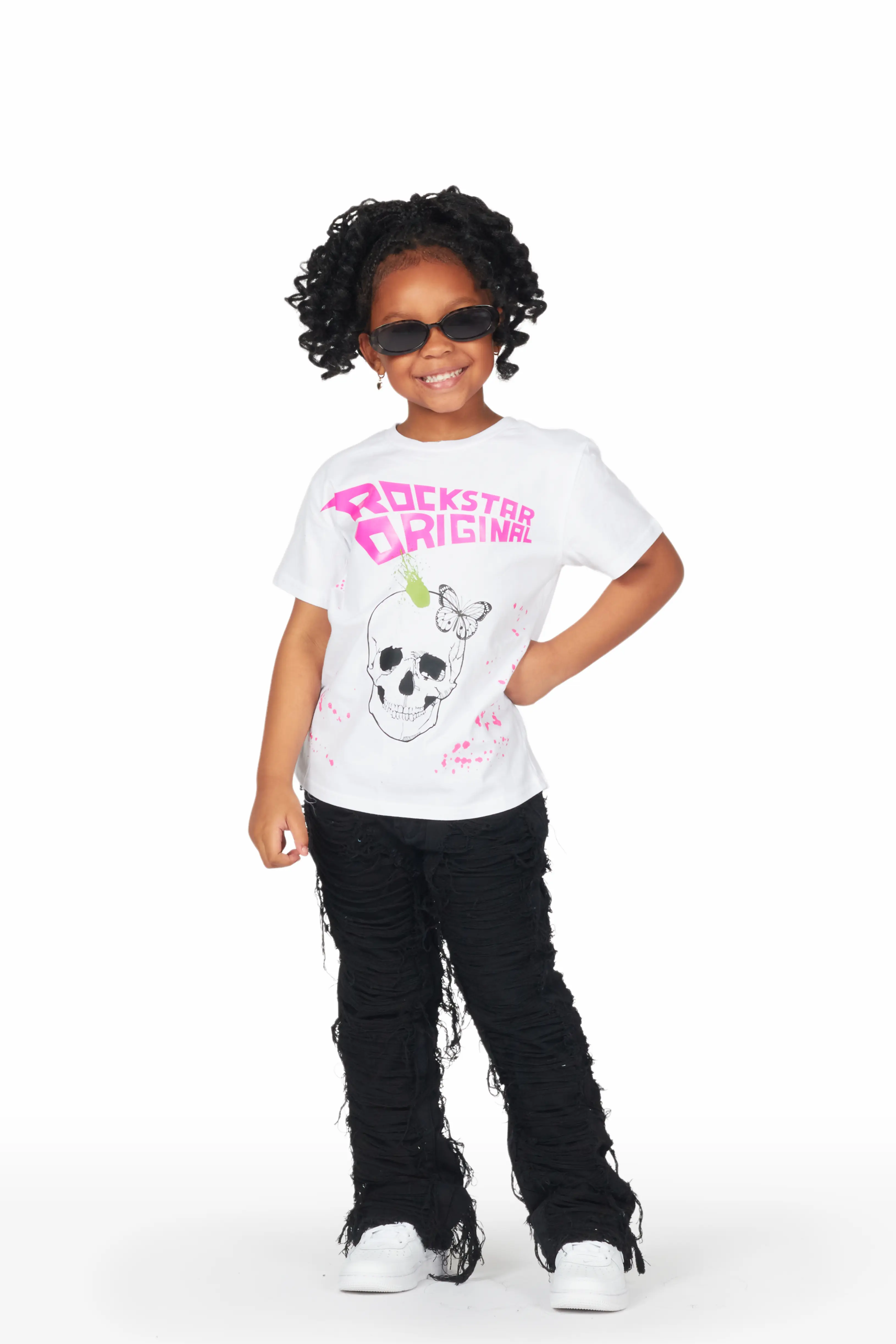 Girls Concetta Jet Black Stacked Flare Jean - Image 4