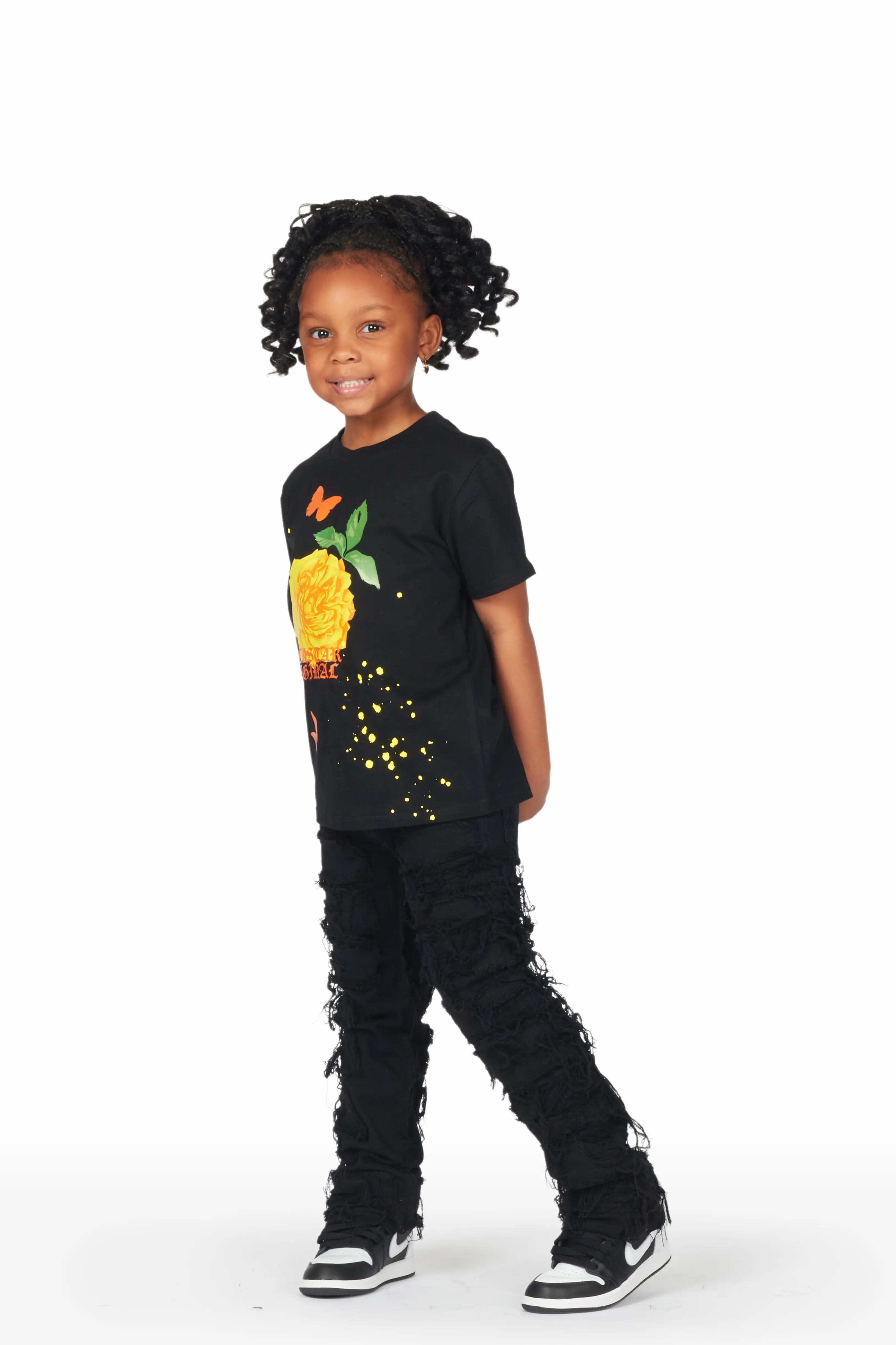 Girls Wanda Black Stacked Flare Jean - Image 3