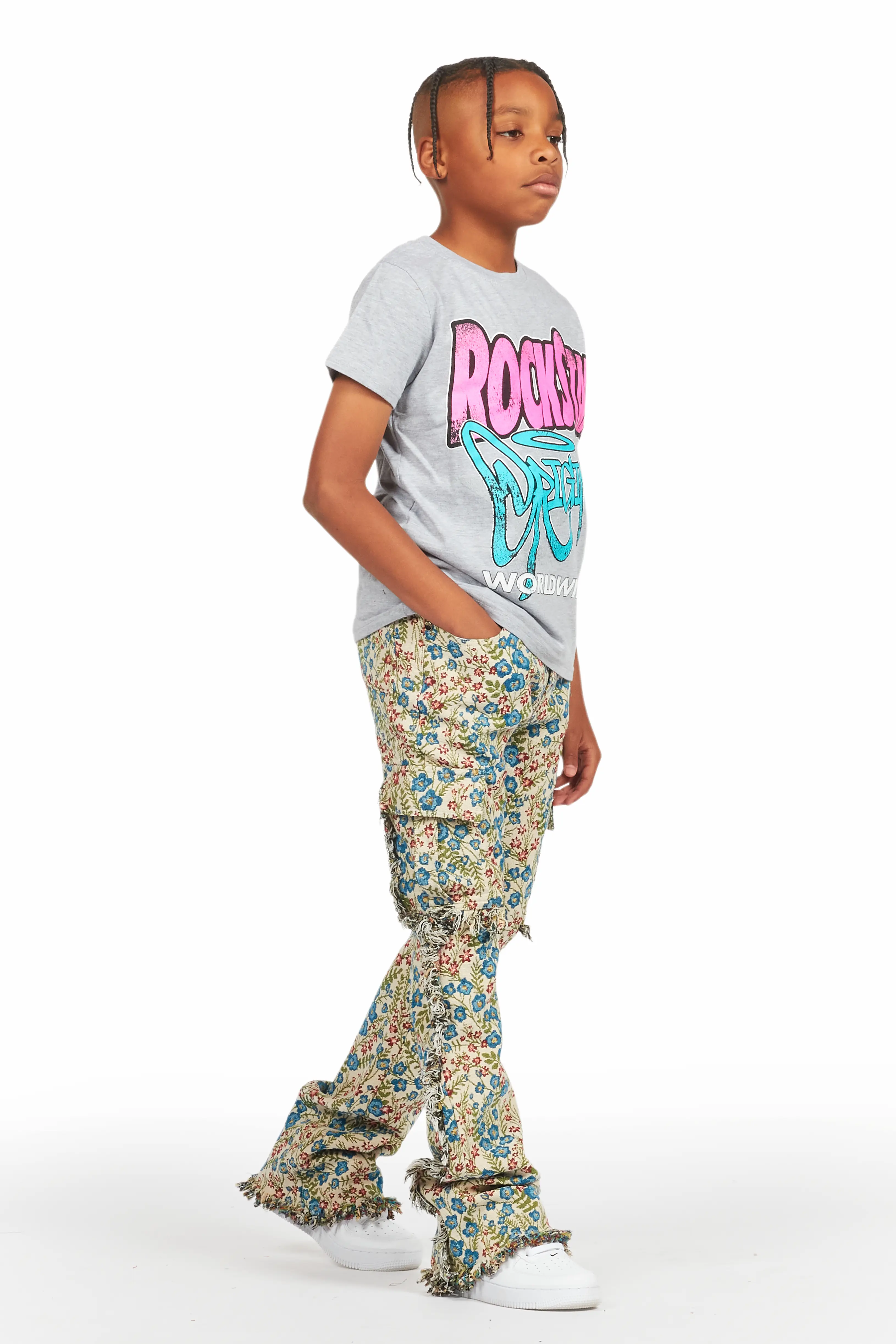 Boys Ayami Beige/Multi Slim Tapestry Flare Pants - Image 4