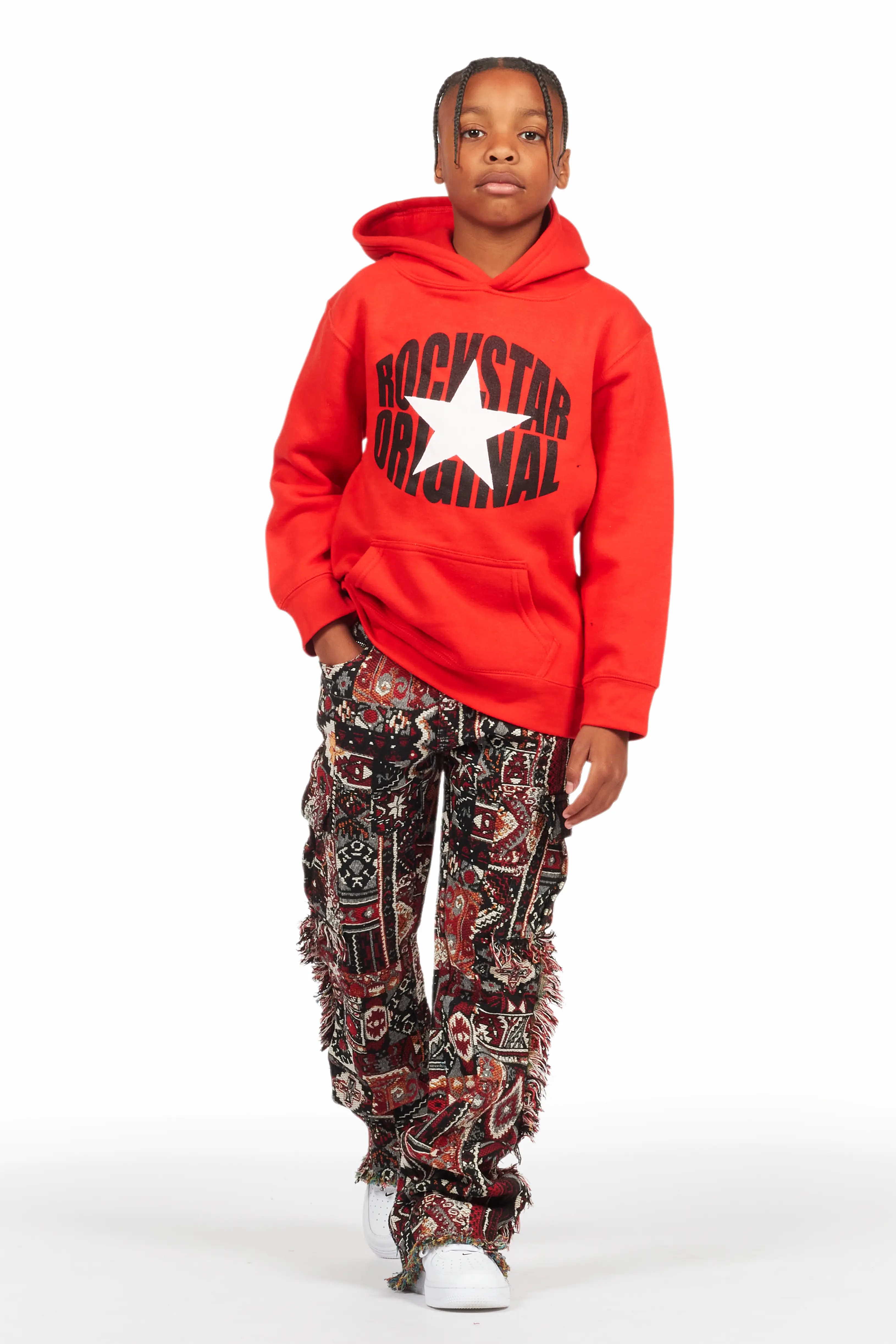 Boys Ayami Black/Multi Slim Tapestry Flare Pants - Image 3