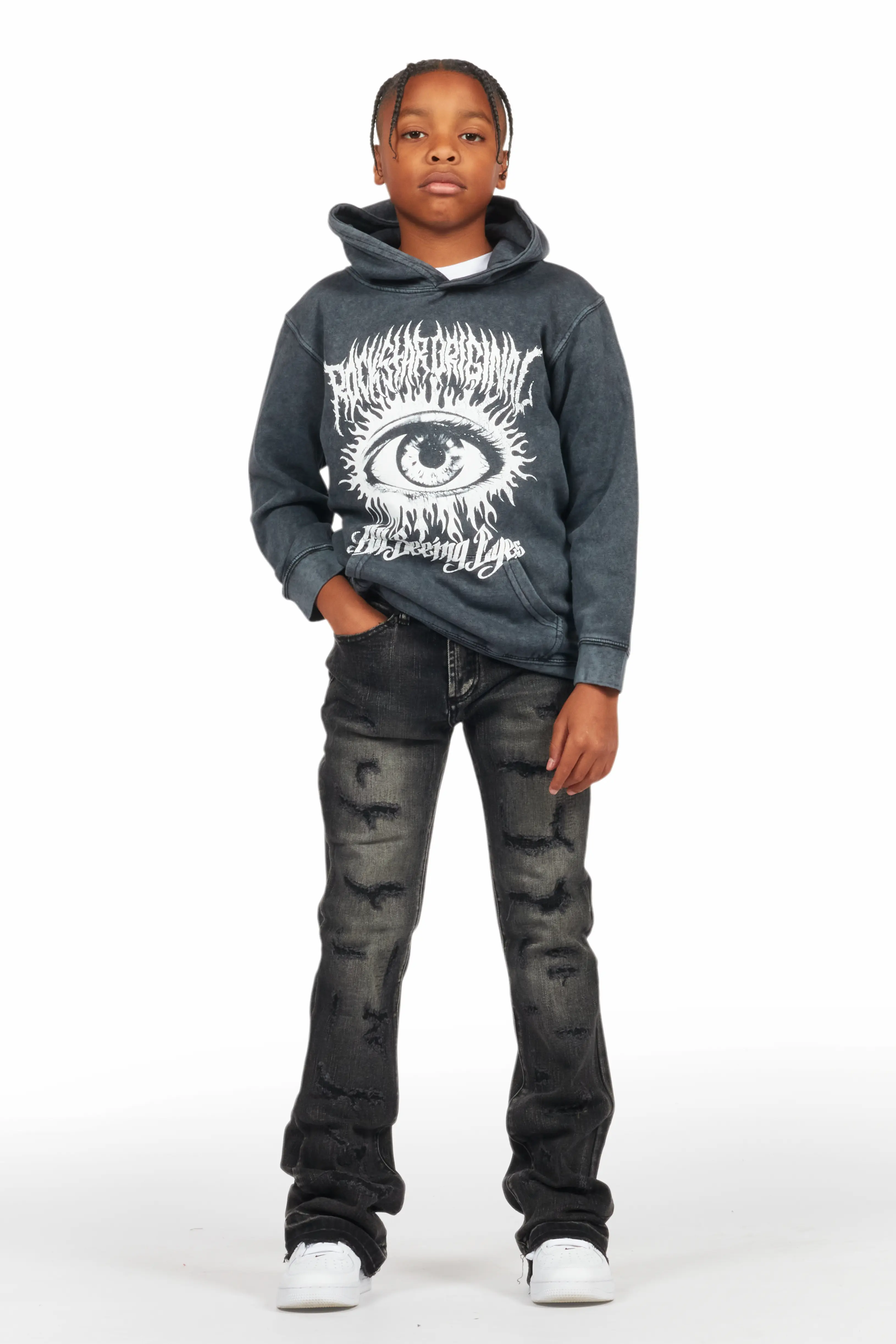 Boys Adler Dark Grey Stacked Flare Jean - Image 3