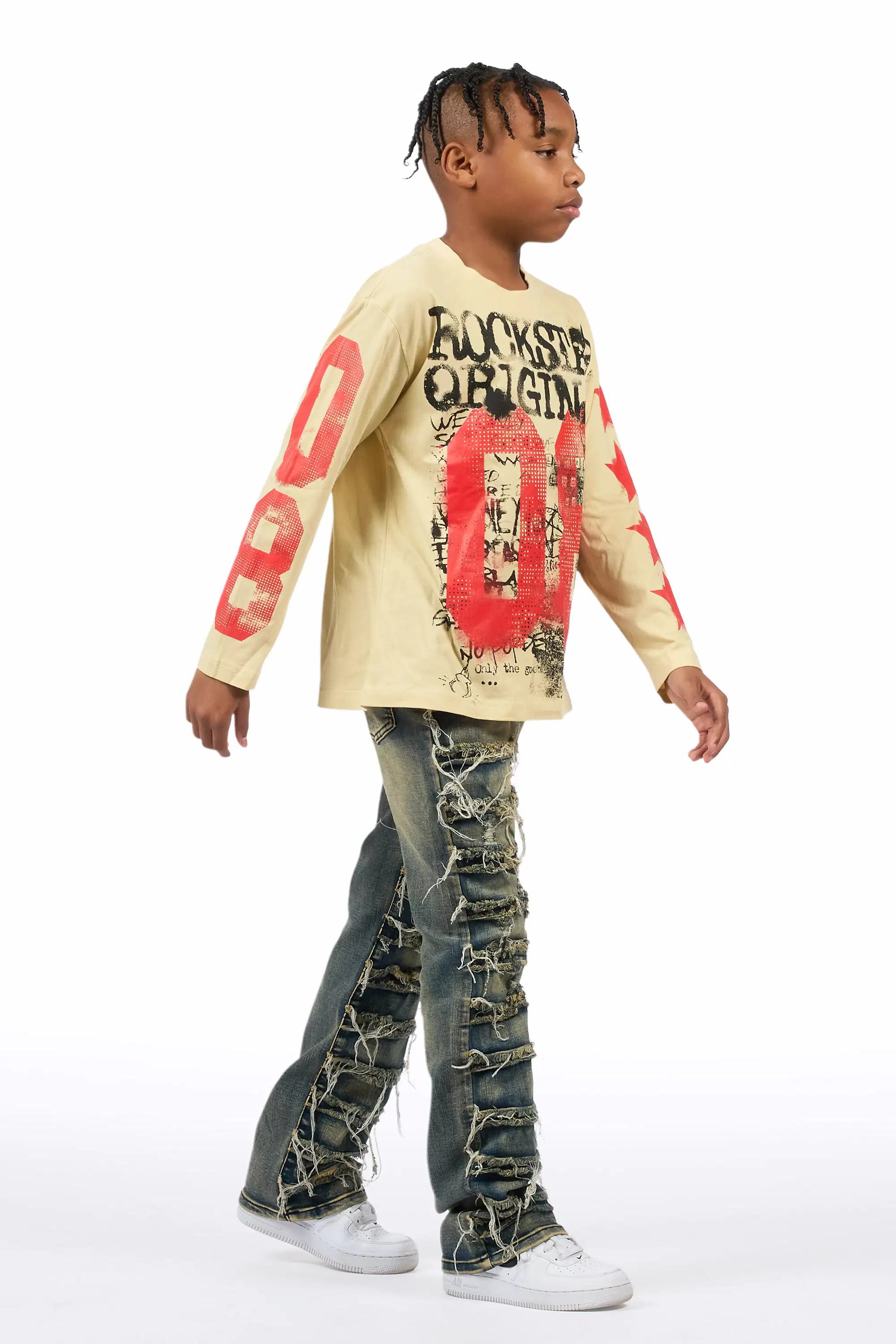 Boys Waylon Tint Stacked Flare Frayed Jean - Image 4