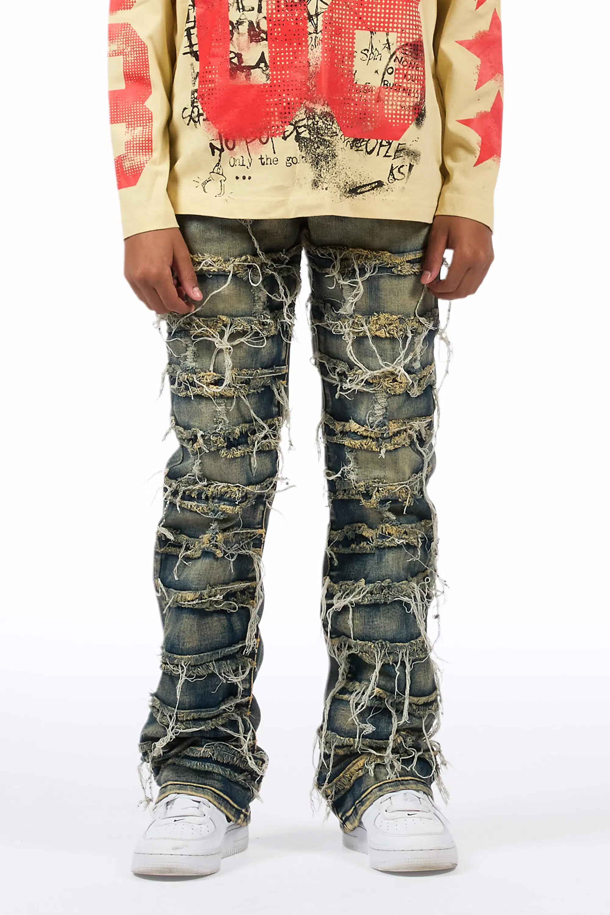 Boys Waylon Tint Stacked Flare Frayed Jean - Image 9