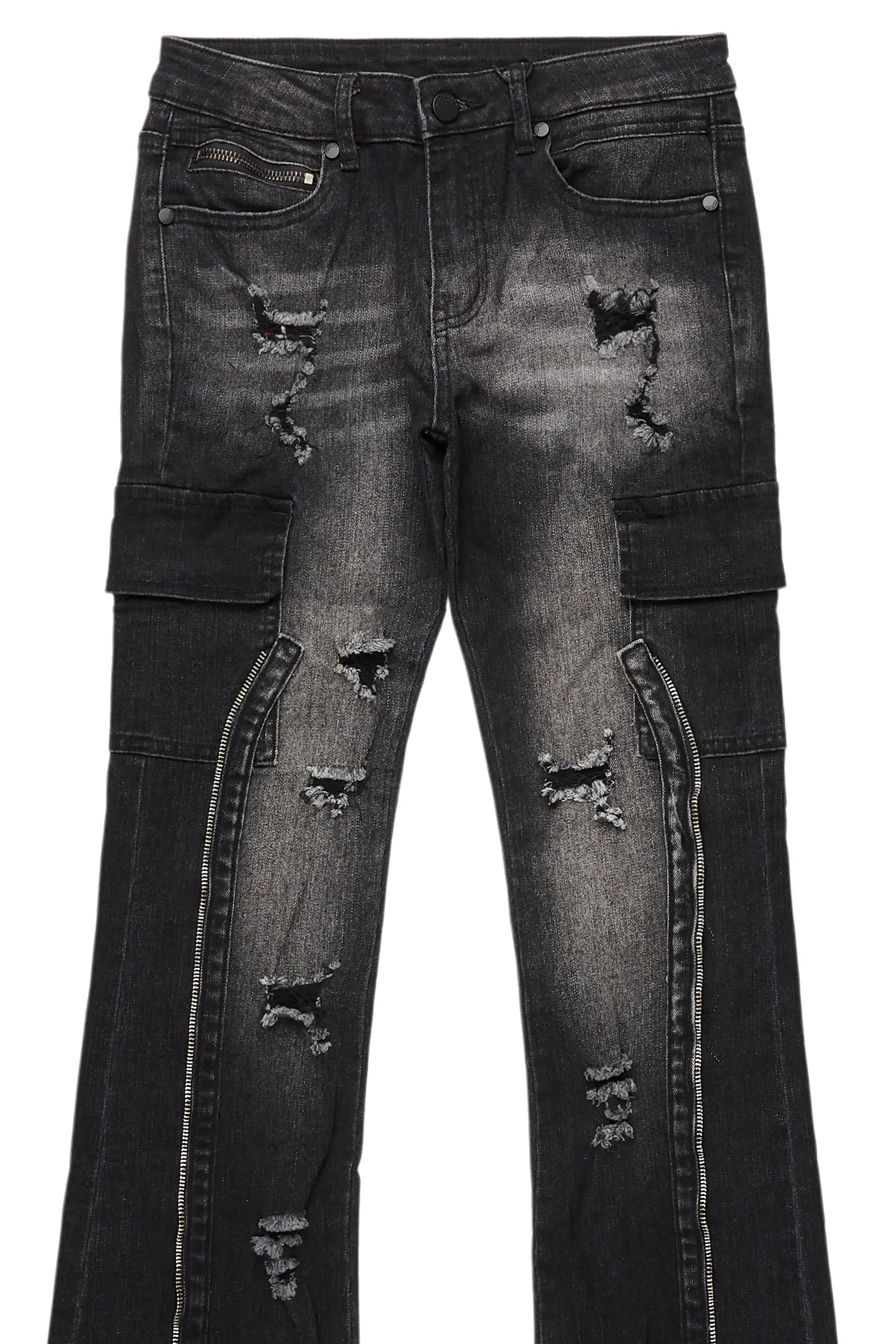 Boys Hutch Black Wash Stacked Flare Jean - Image 6