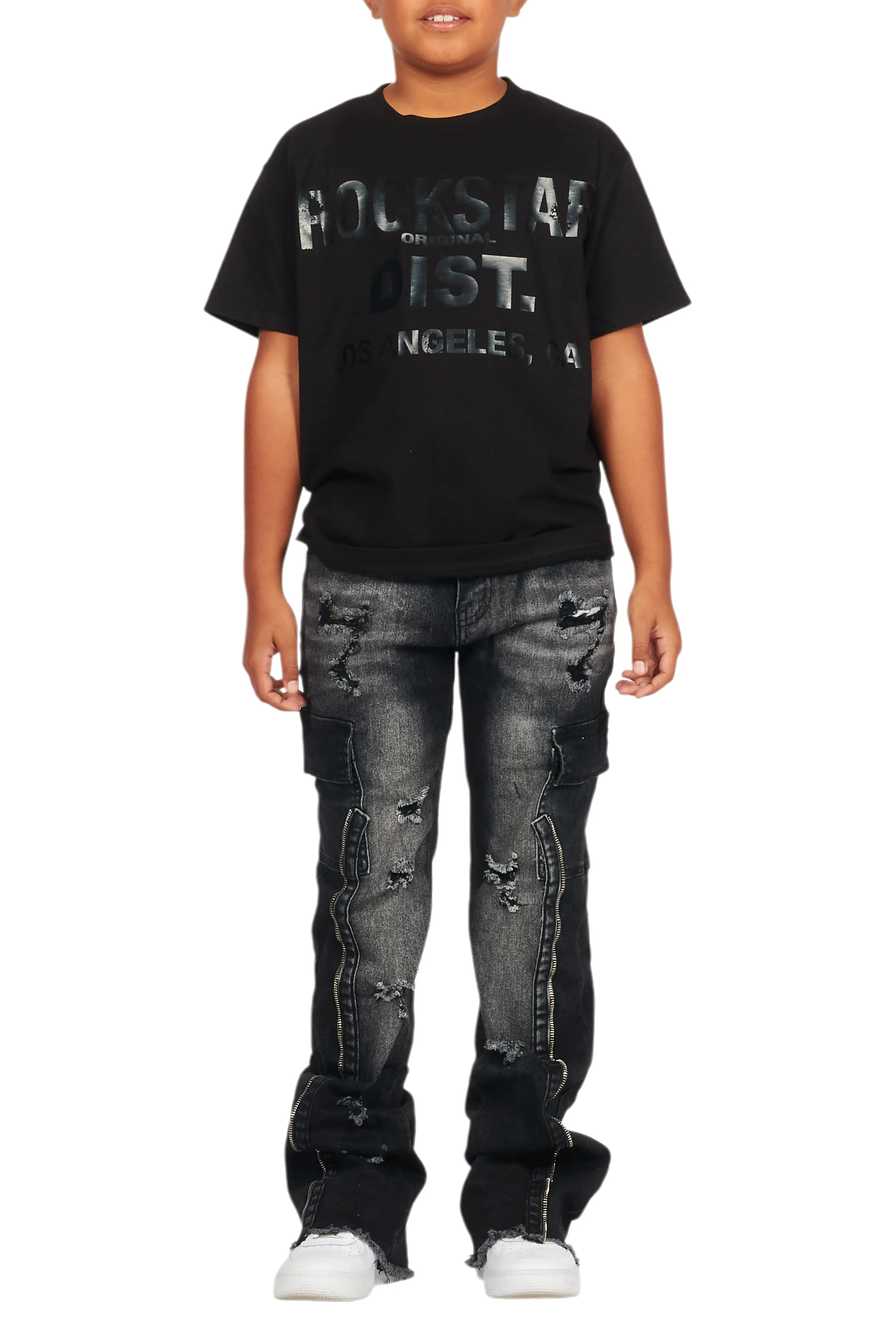 Boys Hutch Black Wash Stacked Flare Jean - Image 8