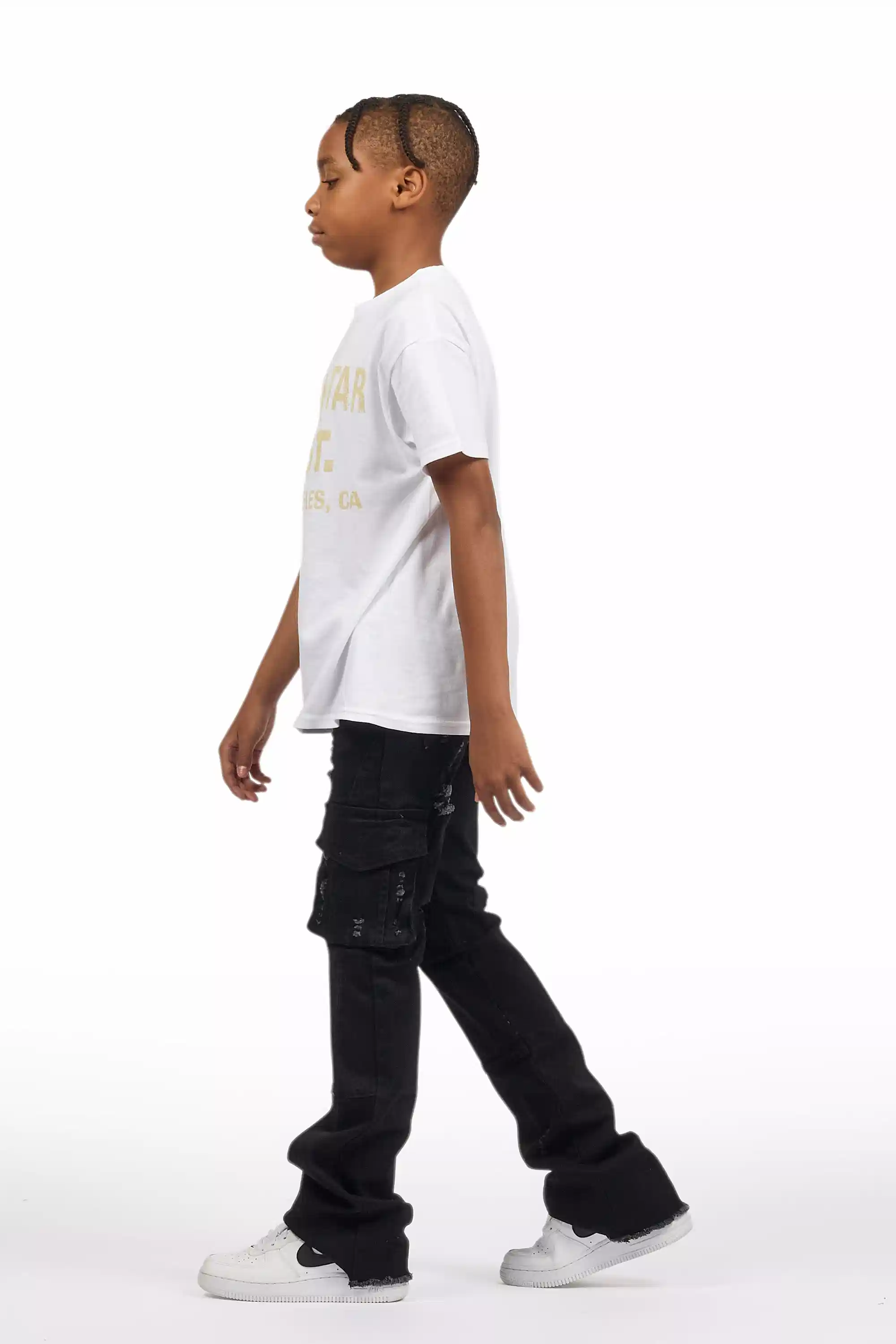 Boys Adalee Black Slim Stacked Flare Cargo Jean - Image 6