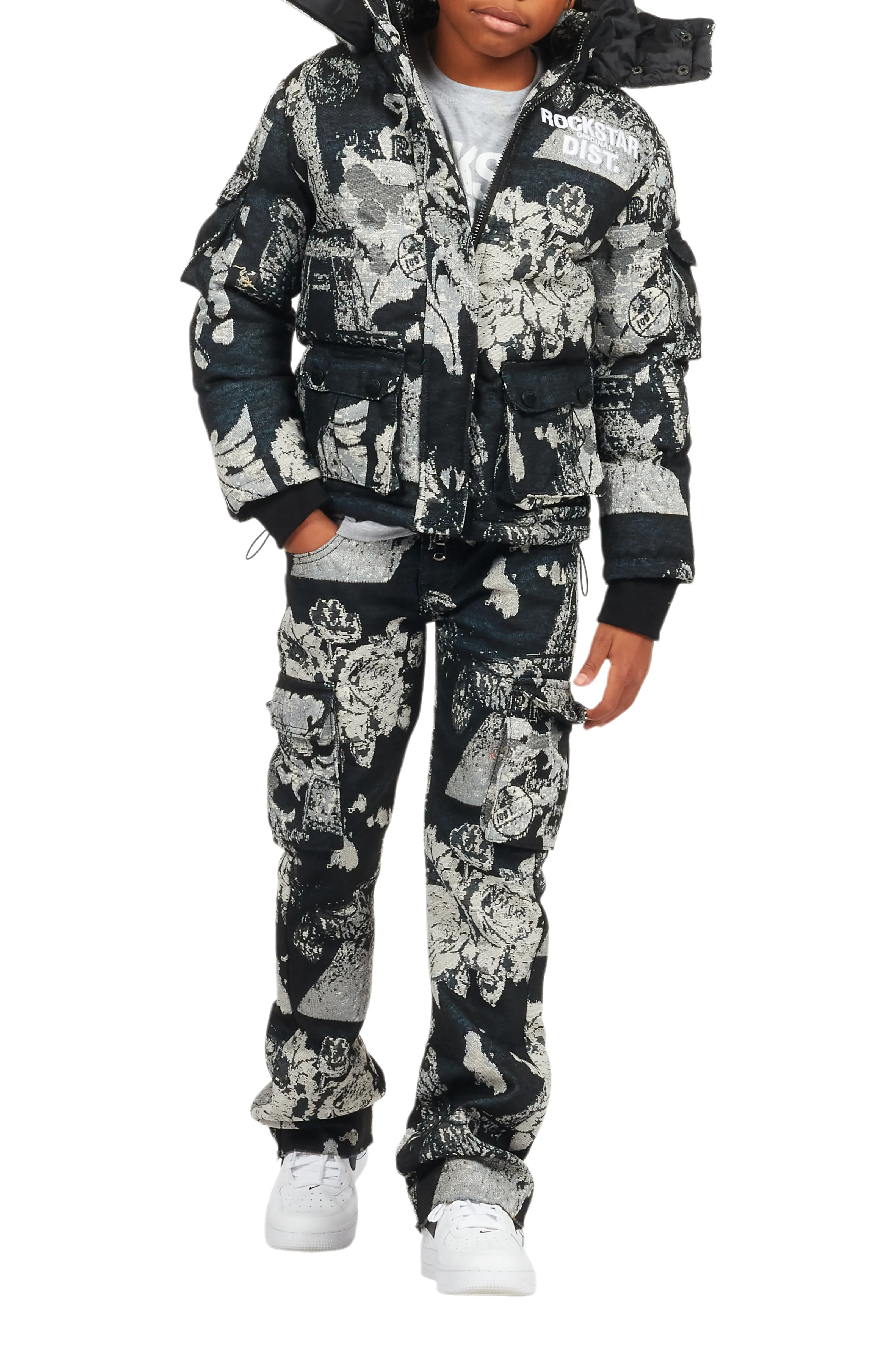 Boys Lamont Black Tapestry Stacked Flare Jean - Image 11