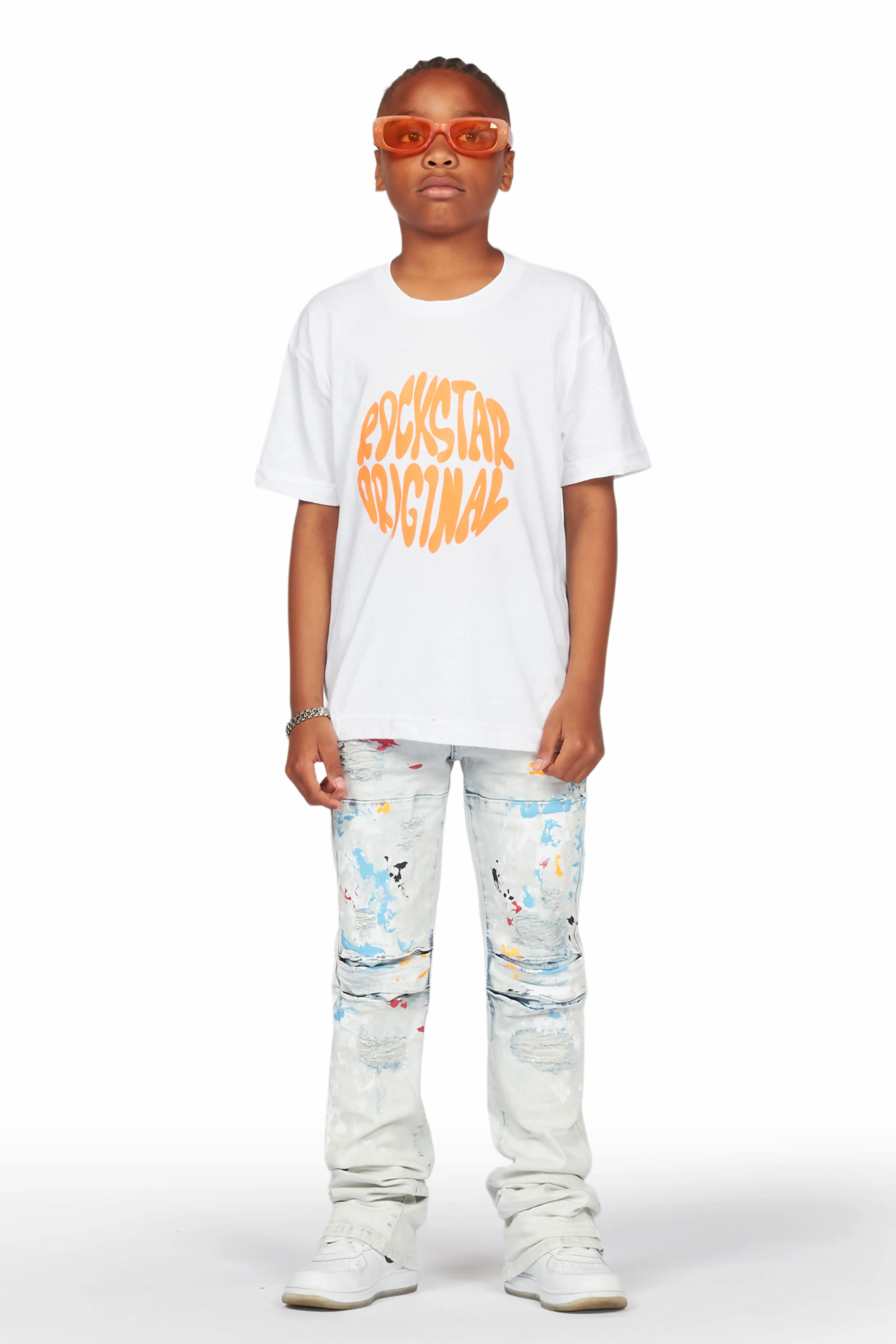Boys Jaffer Light Blue Painter Stacked Flare Jean - Image 3
