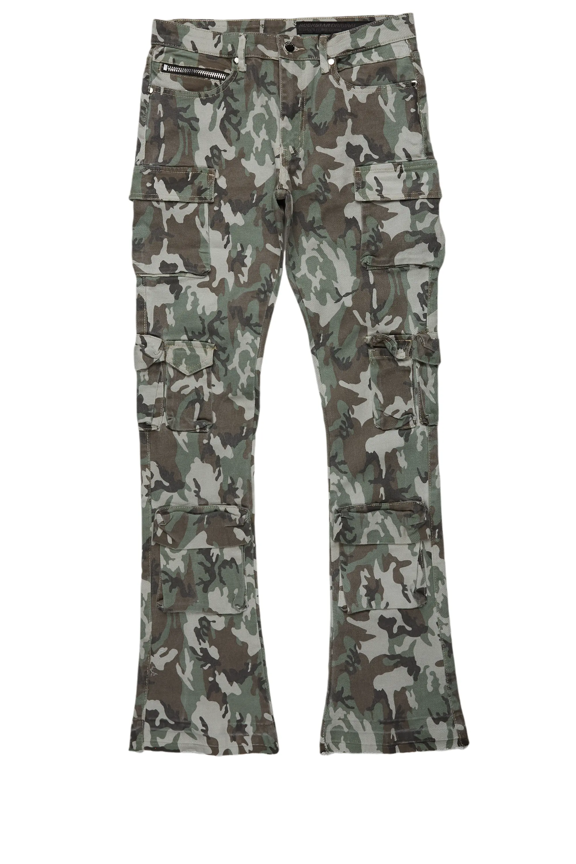 Boys Yves Green Camo Stacked Flare Cargo Jean - Image 2