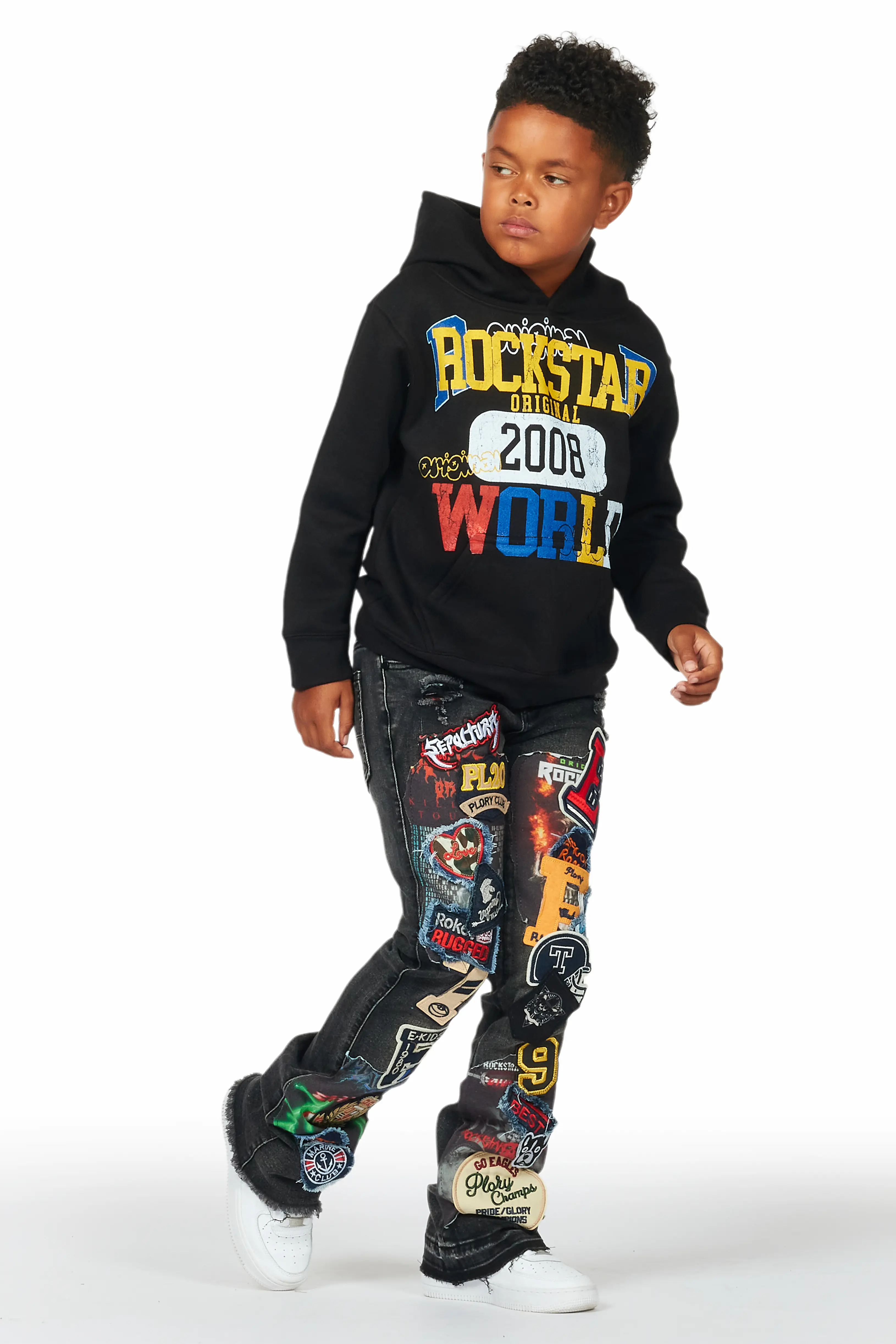 Boys Espen Black Stacked Flare Jean - Image 7