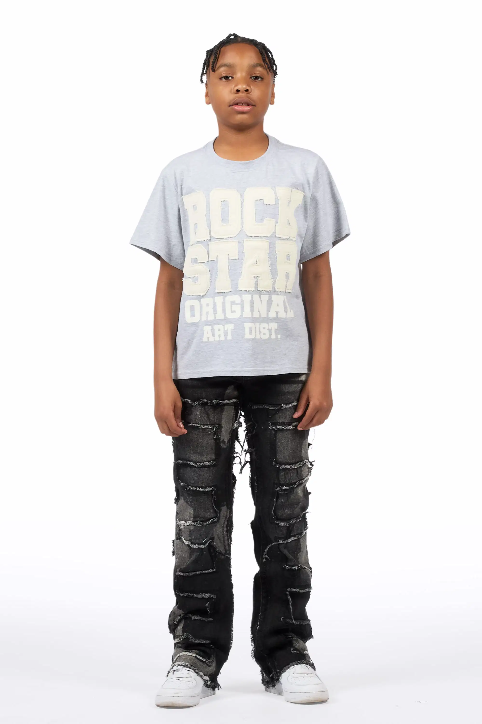 Boys Laban Black Bleach Stacked Flare Jean - Image 3