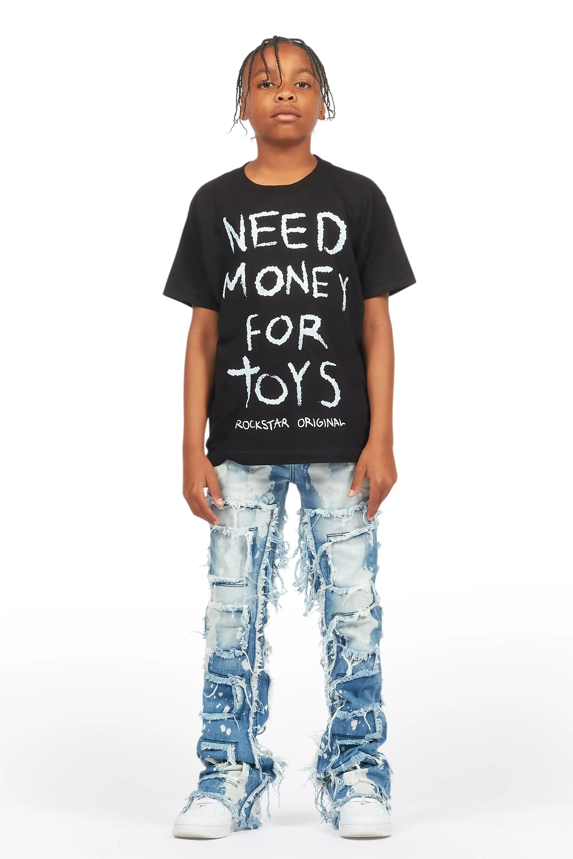 Boys Laban Light Blue Bleach Slim Stacked Flare Jean - Image 3