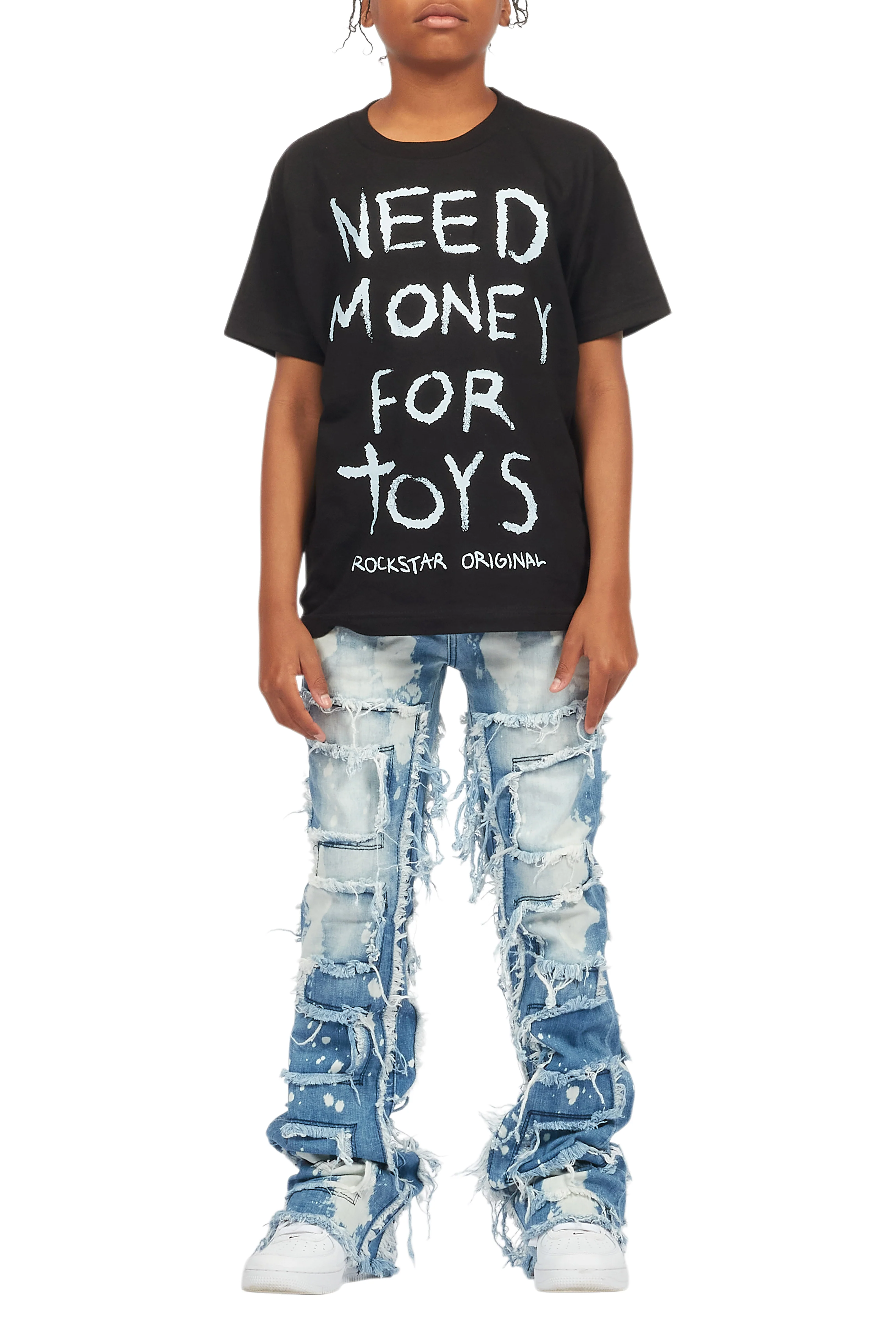 Boys Laban Light Blue Bleach Slim Stacked Flare Jean - Image 9