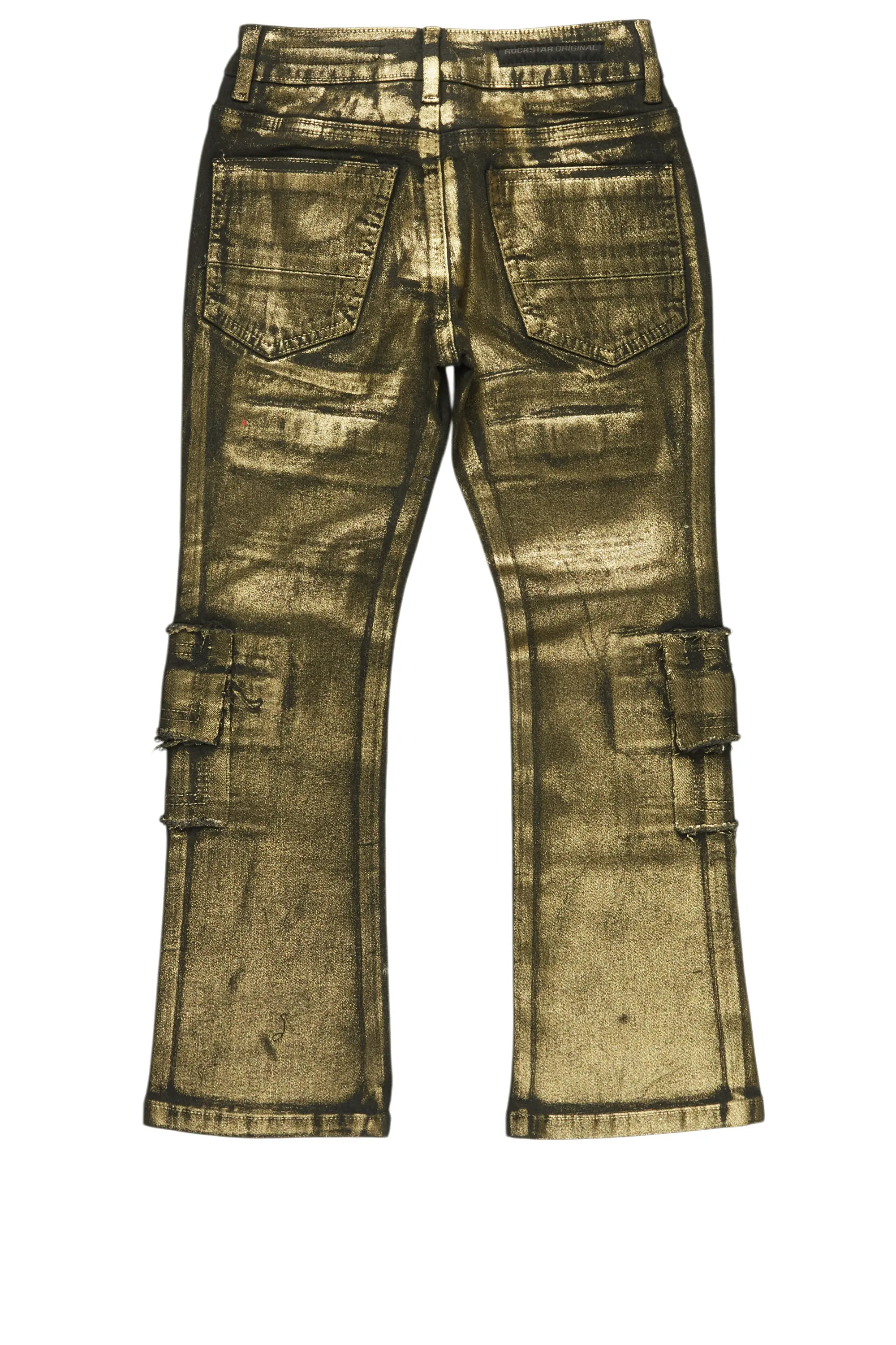 Boys Tyrell Gold Metallic Coated Stacked Flare Jean - Image 3