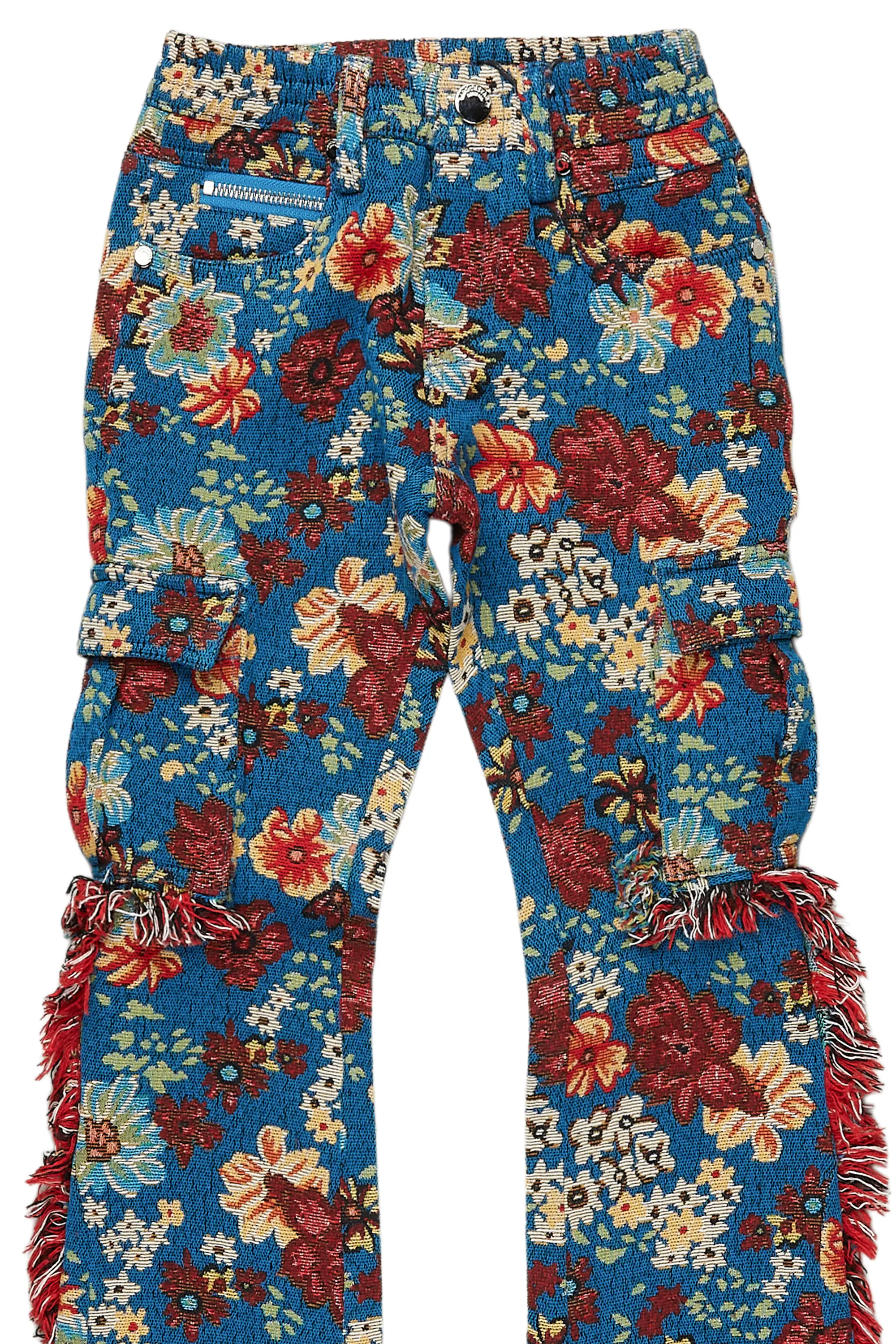 Boys Finn Blue Slim Tapestry Flare Pants - Image 8