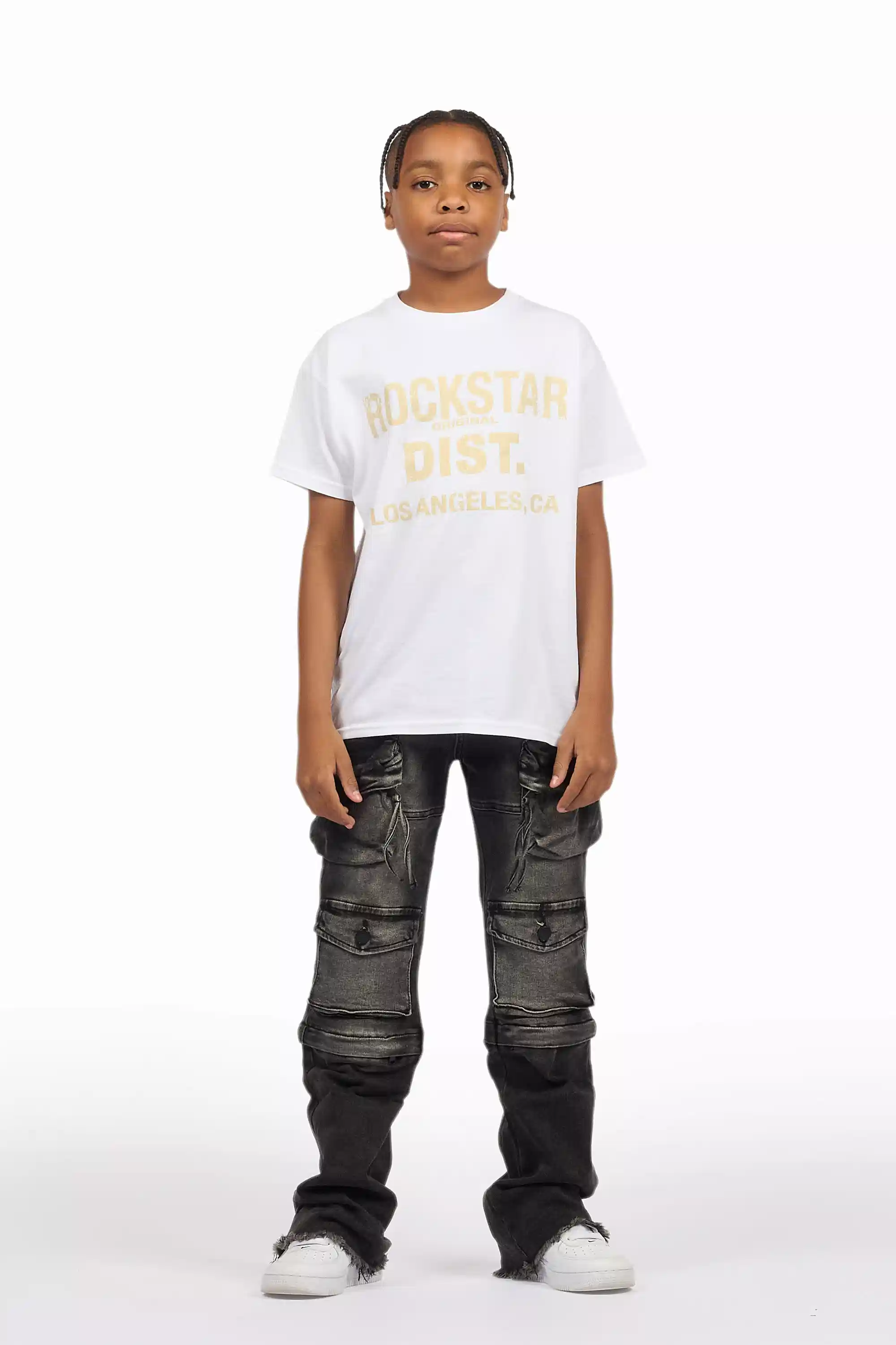 Boys Jan Black Stacked Flare Cargo Jean - Image 3