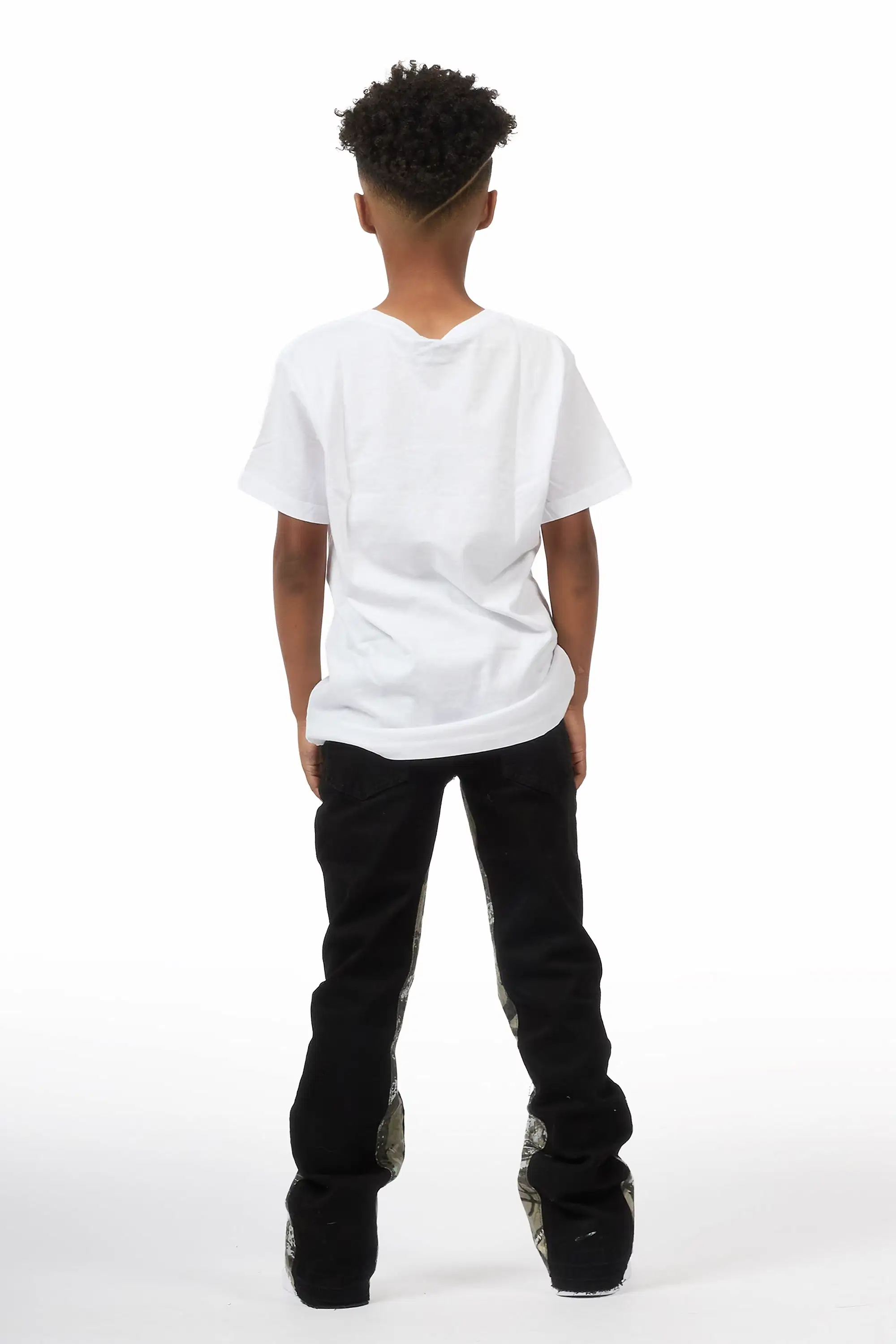 Boys Strass Black Painted Stacked Flare Jean - Image 5